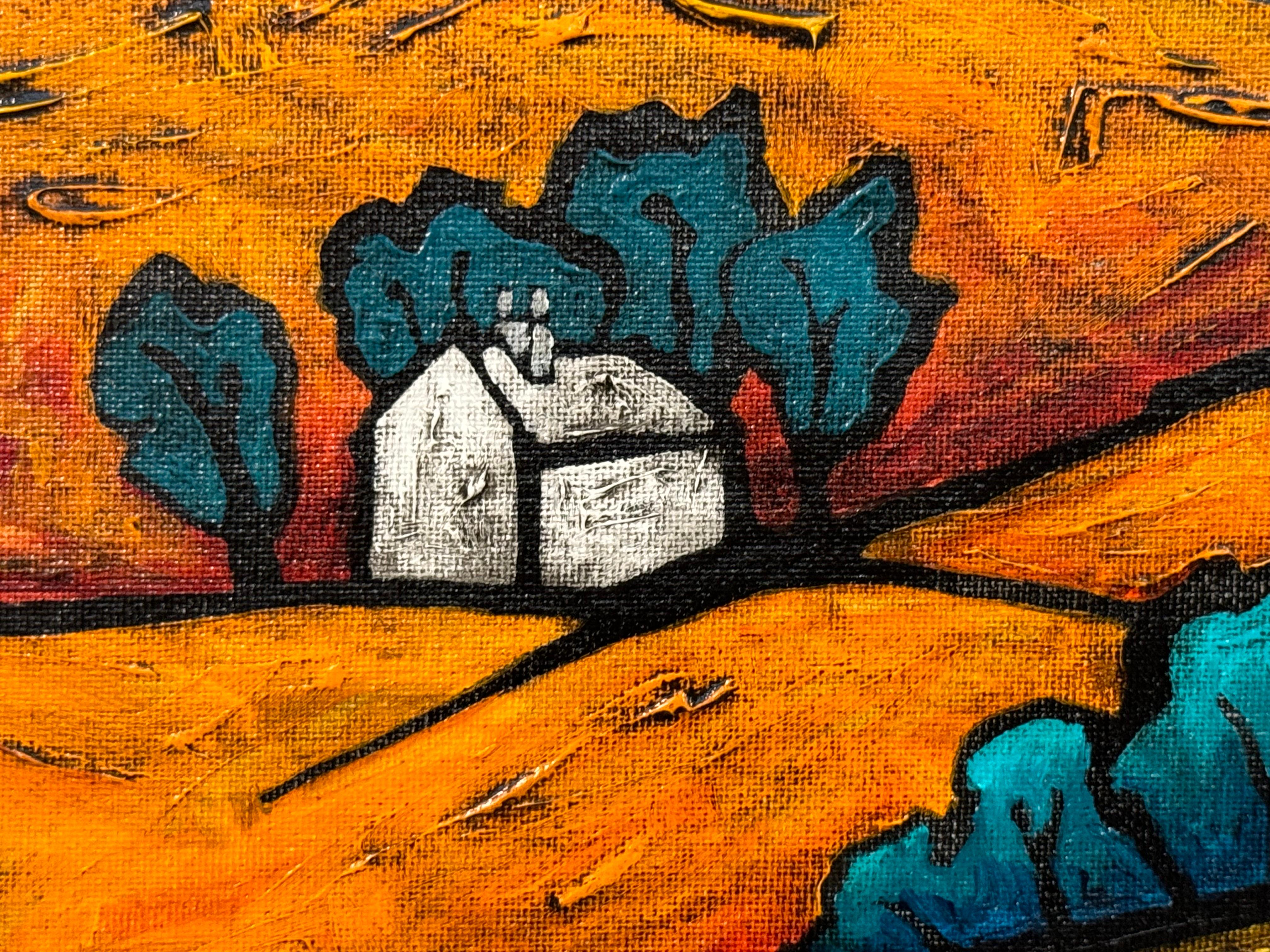 Pittura astratta colorata di paesaggio della campagna inglese, Hille del Nord in vendita 11