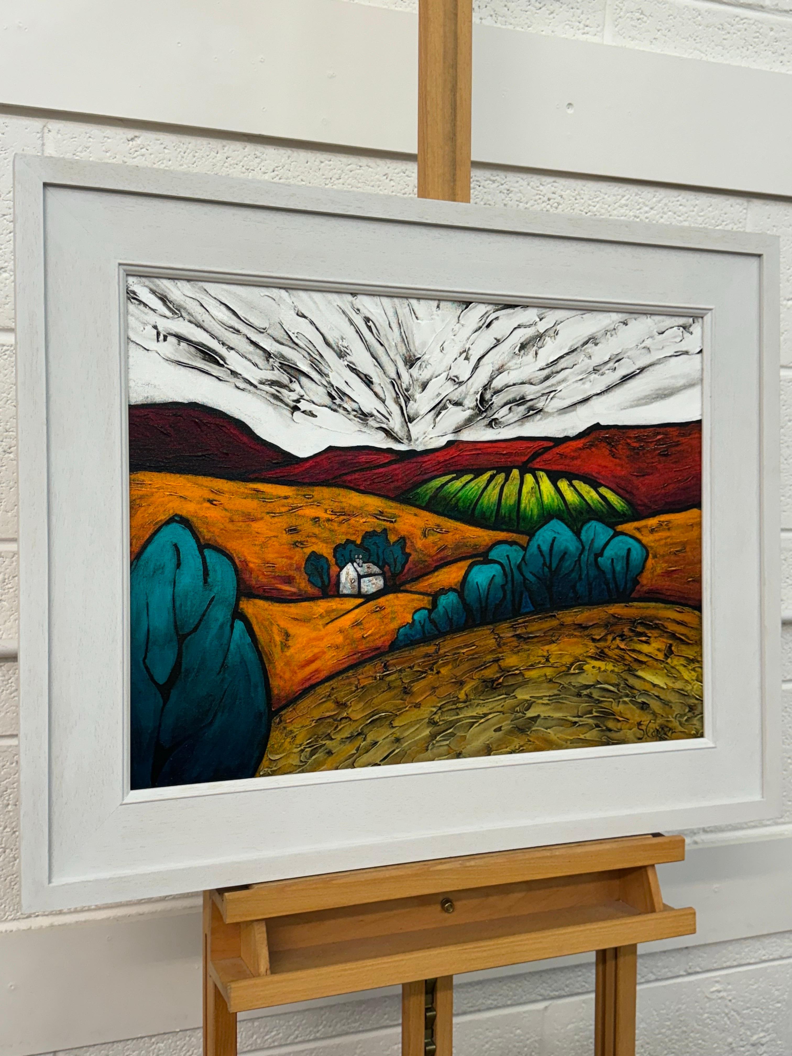 Pittura astratta colorata di paesaggio della campagna inglese, Hille del Nord - Painting di Steve Capper