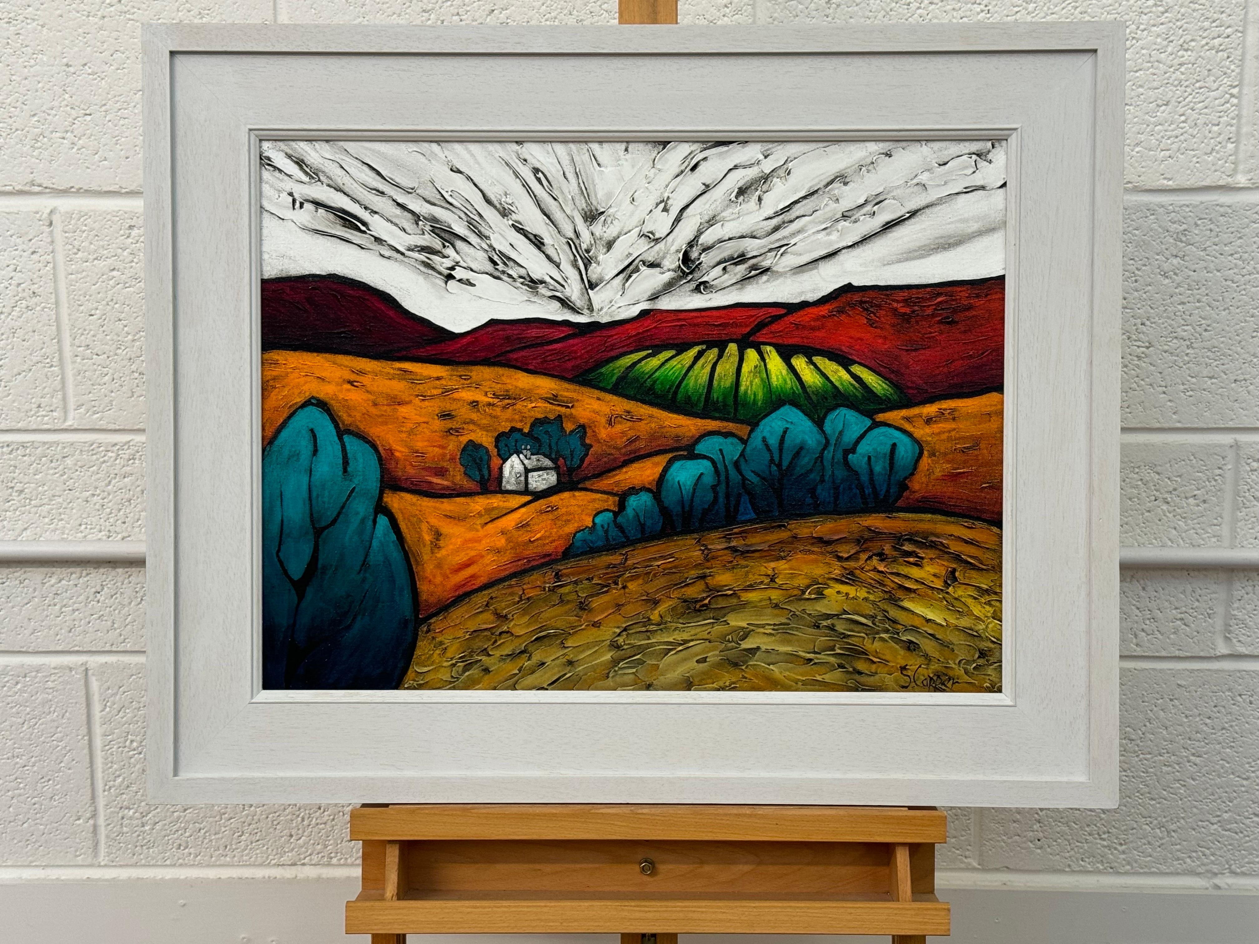 Pittura astratta colorata di paesaggio della campagna inglese, Hille del Nord - Painting Fauvismo di Steve Capper