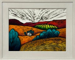 Colourful Abstract Landscape Painting of the English Countryside Northern Hills