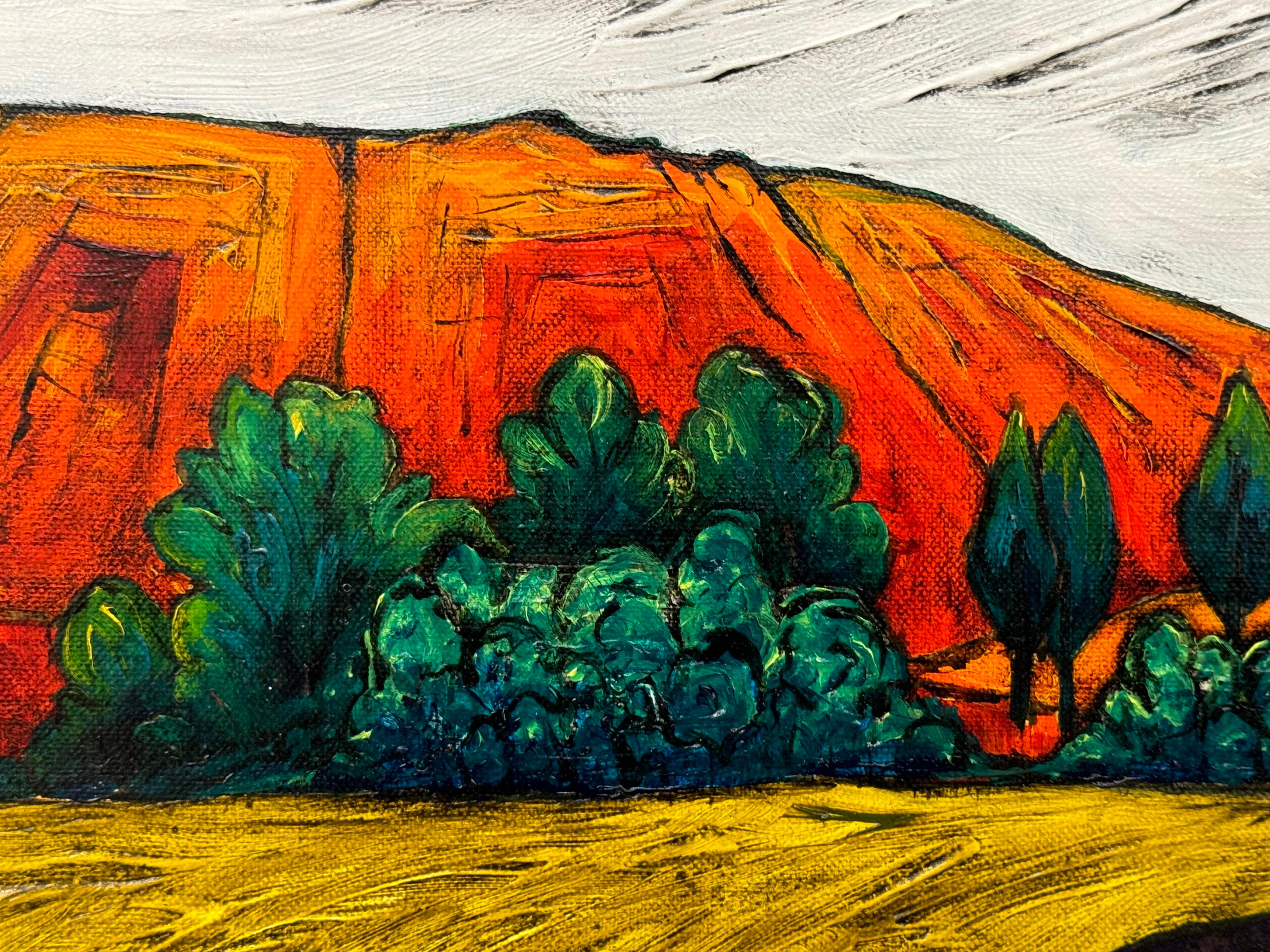 Paisaje abstracto y colorista de obras hidráulicas en la campiña inglesa - Abstract Painting Marrón de Steve Capper
