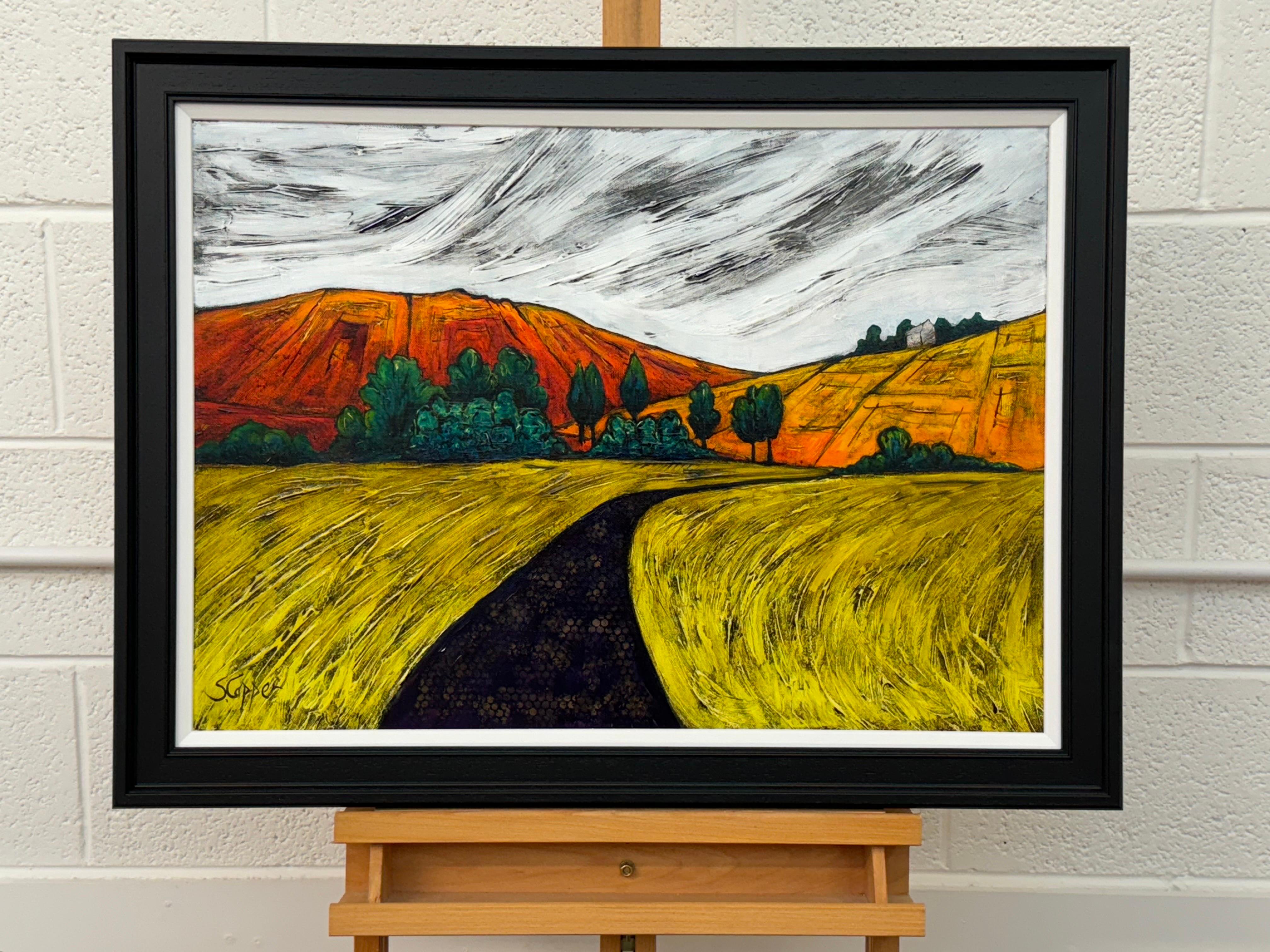Paisaje abstracto y colorista de obras hidráulicas en la campiña inglesa, pintado por un artista británico 

Medidas de la obra 28 x 20 pulgadas
El marco mide 33 x 25 pulgadas

Capper sigue viviendo y trabajando cerca de Oldham, en los Peninos