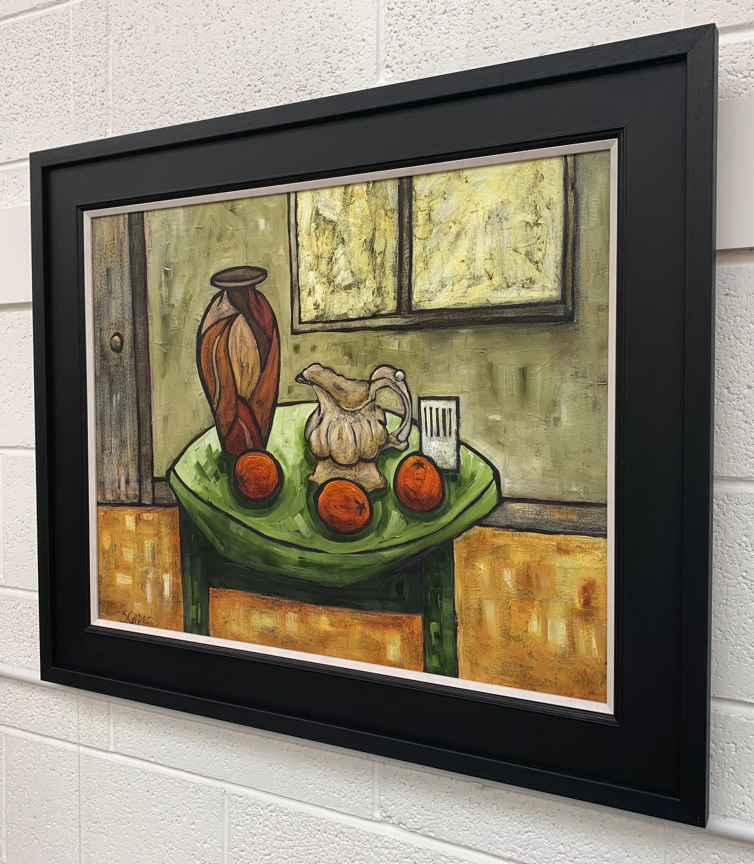Cream Jug Still Life Painting by Cubist Fauvist British Expressionist Artist. 

Art measures 30 x 24 inches 
Frame measures 37 x 31 inches

Steve Capper, who trained at Manchester College of Art, is an artist who sits firmly in the tradition of