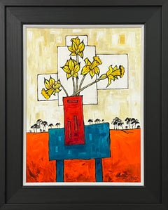 Stillleben-Gemälde von Daffodils des kubistischen Fauvismus inspirierten britischen Künstlers