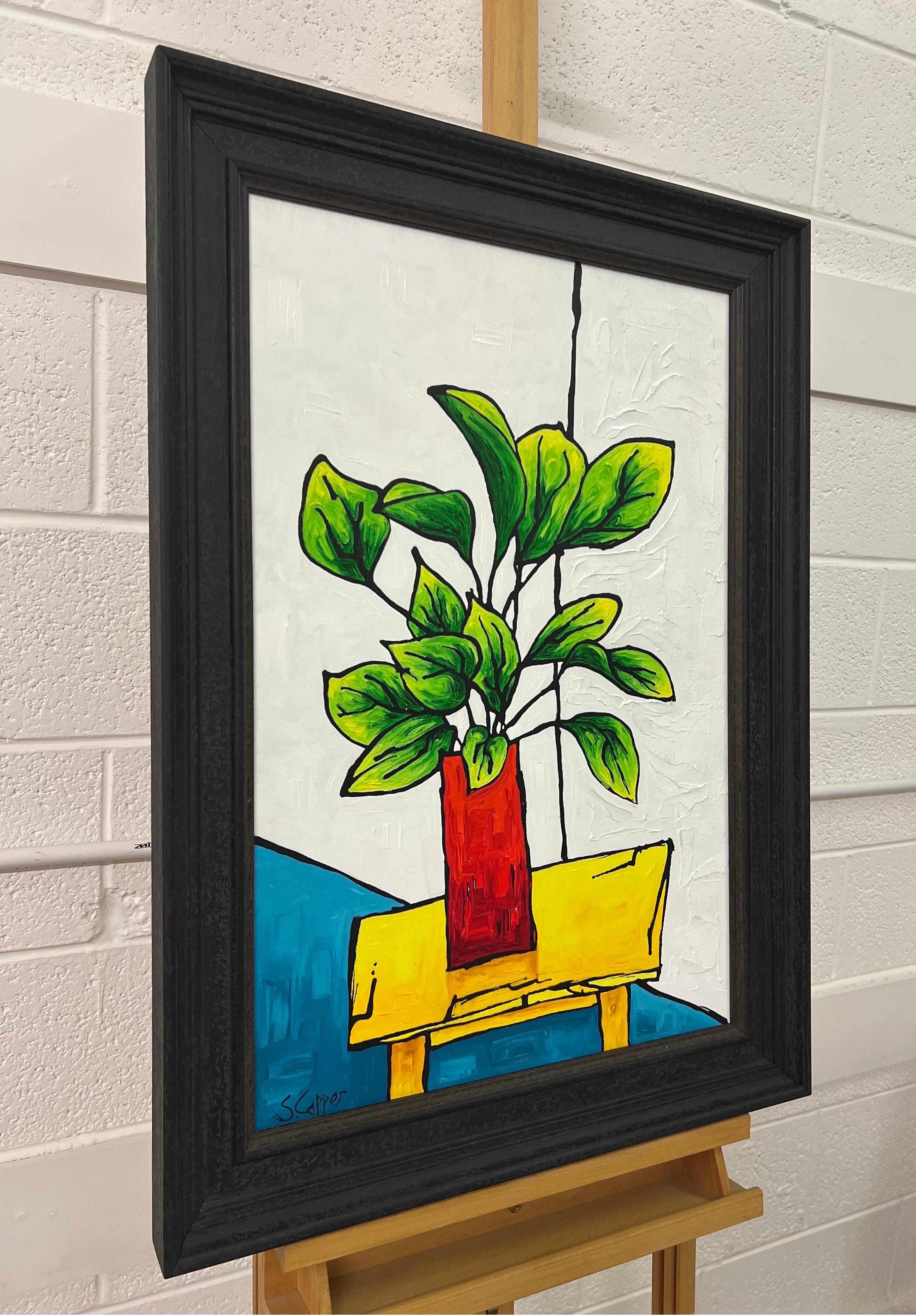 Natura morta con pianta verde dell'artista cubista fauvista britannico - Painting di Steve Capper