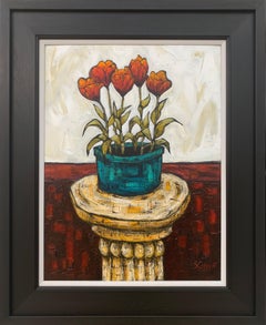 Still Life Painting of Tulip Flowers in Vase by Cubist Fauvist British Artist