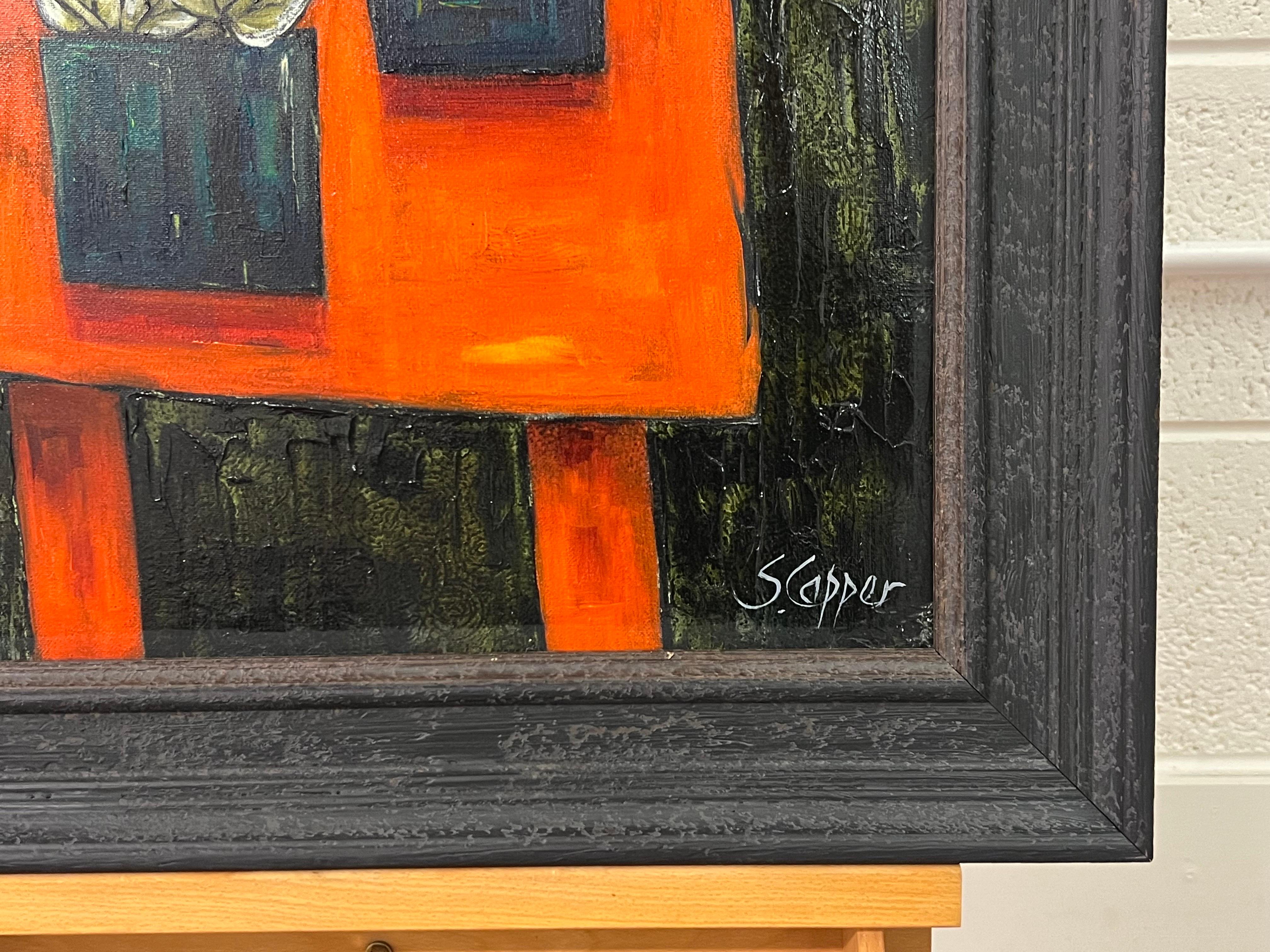 Still Life Painting of Two Plants on an Orange Table by Fauvist British Artist, Steve Capper 

Art measures 20 x 28 inches 
Frame measures 25.5 x 33.5 inches 

Presented in a high quality black wooden moulding 

Steve Capper attended Manchester’s