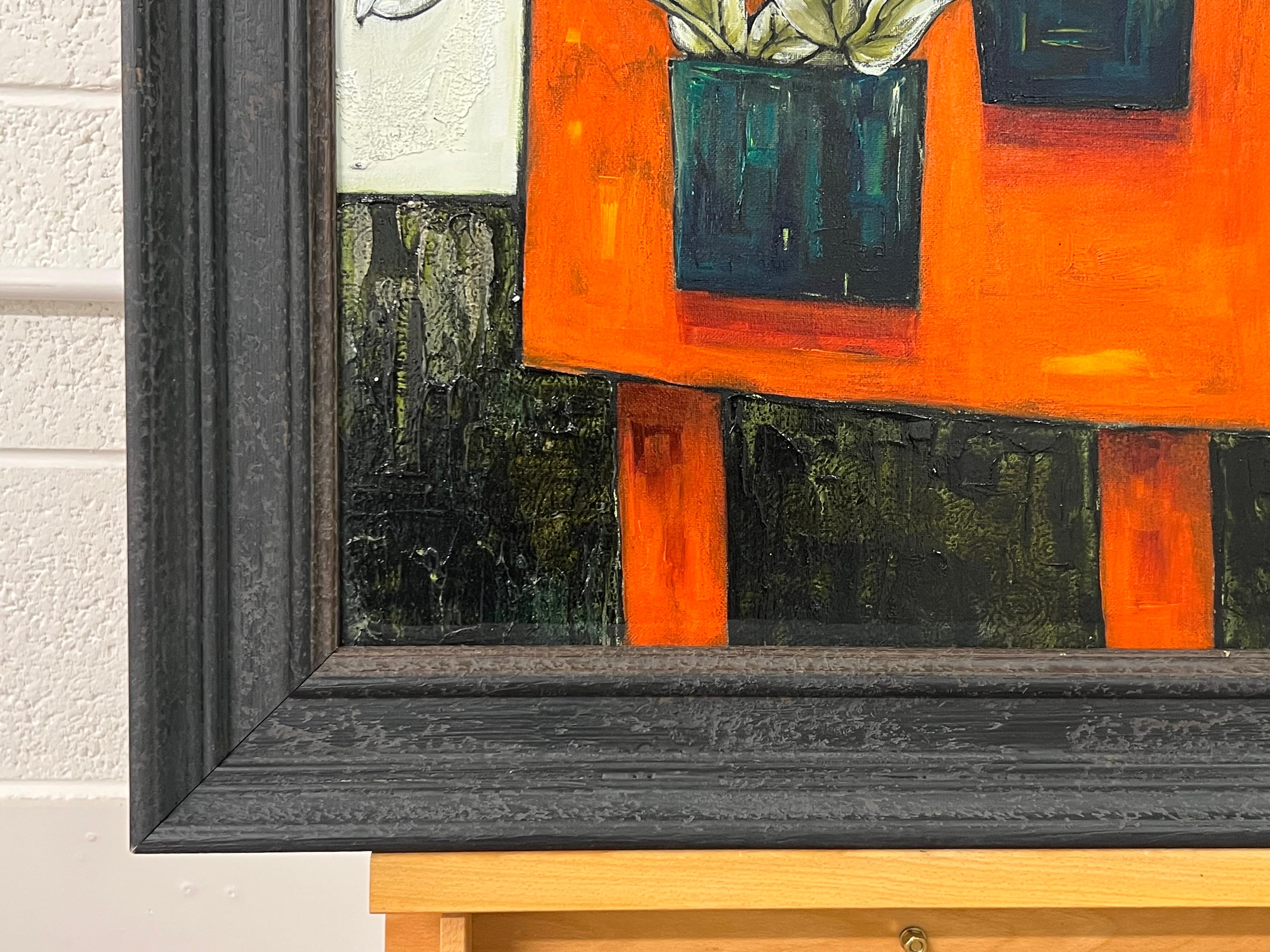 Still Life Painting of Two Plants on an Orange Table by Fauvist British Artist 1