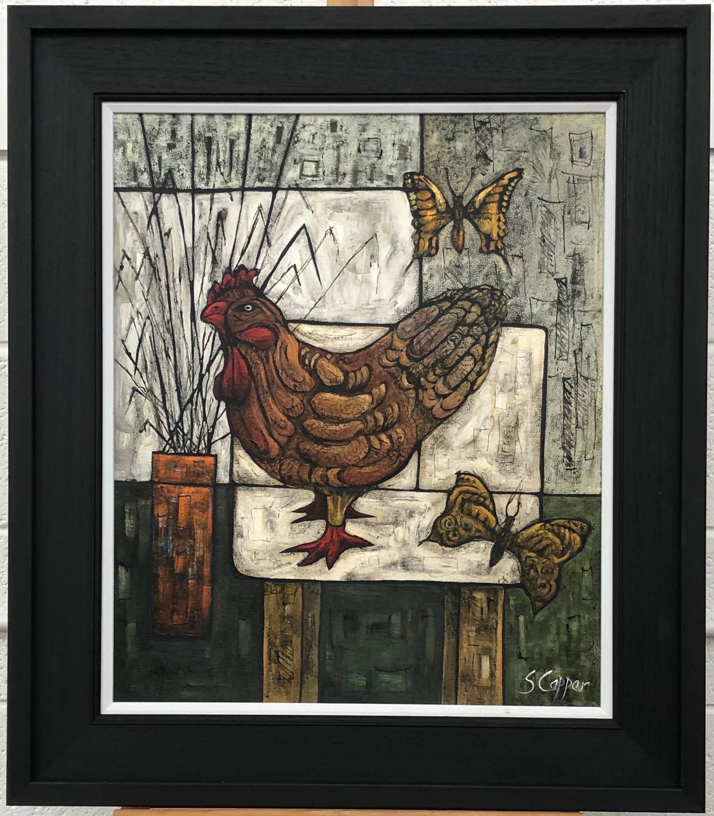 Pittura di natura morta con pollo di un artista britannico fauvista - Painting Espressionista di Steve Capper