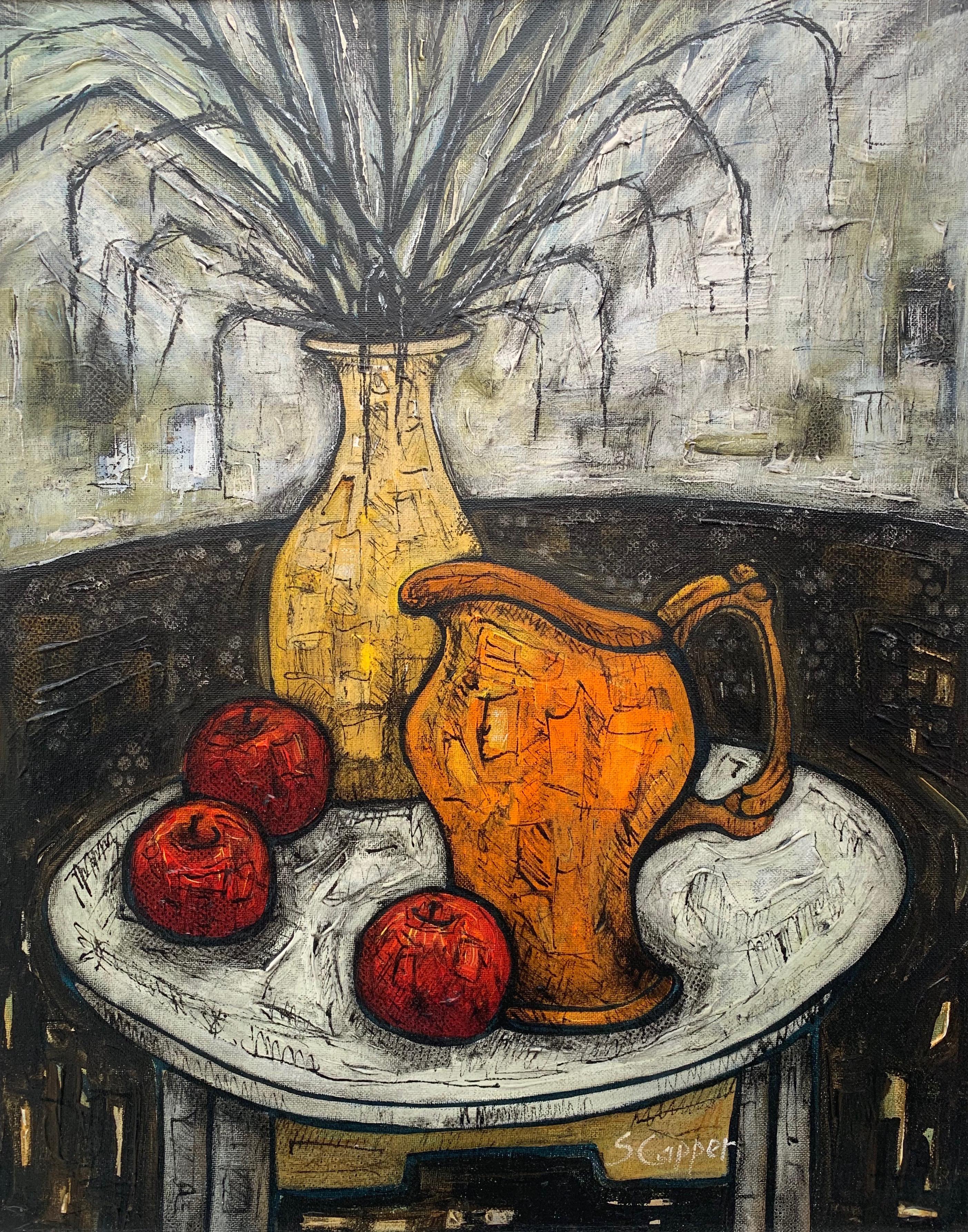 Still Life Painting with Orange Jug & Apples by British Artist 4