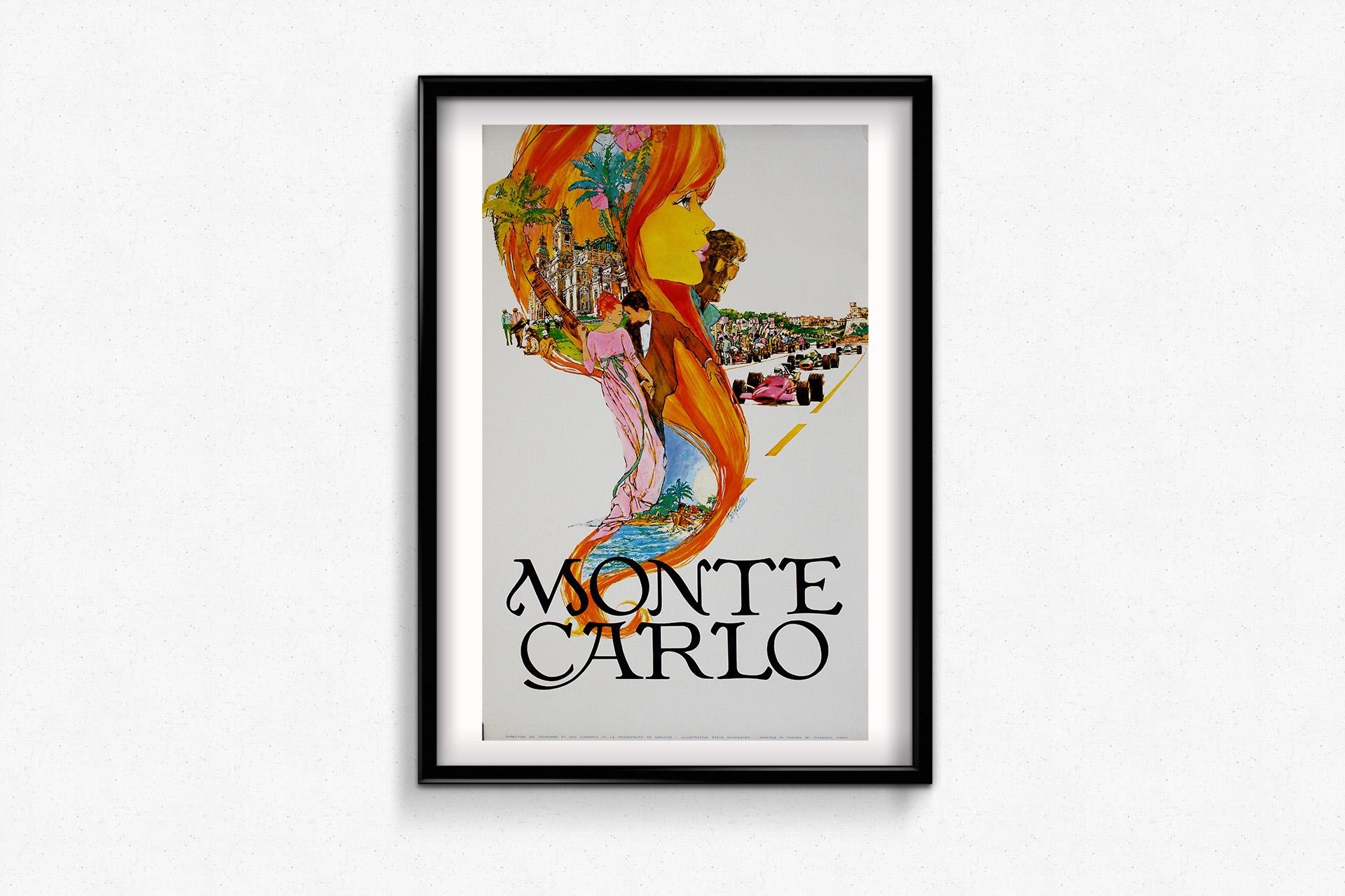 Originalplakat von Steve Carpenter aus dem Jahr 1969 – Monte Carlo – Formel 1 – Ferrari im Angebot 1