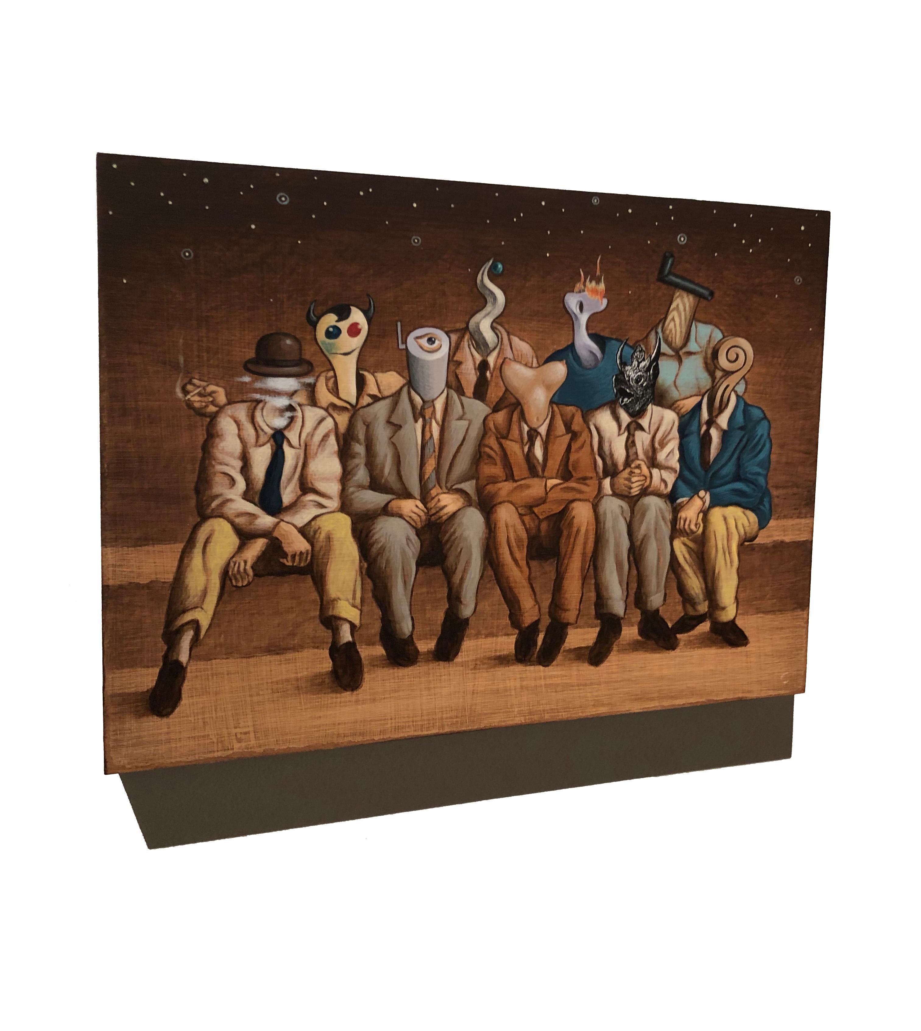 Gathering of Friends - Surrealist Painting by Steve Carver