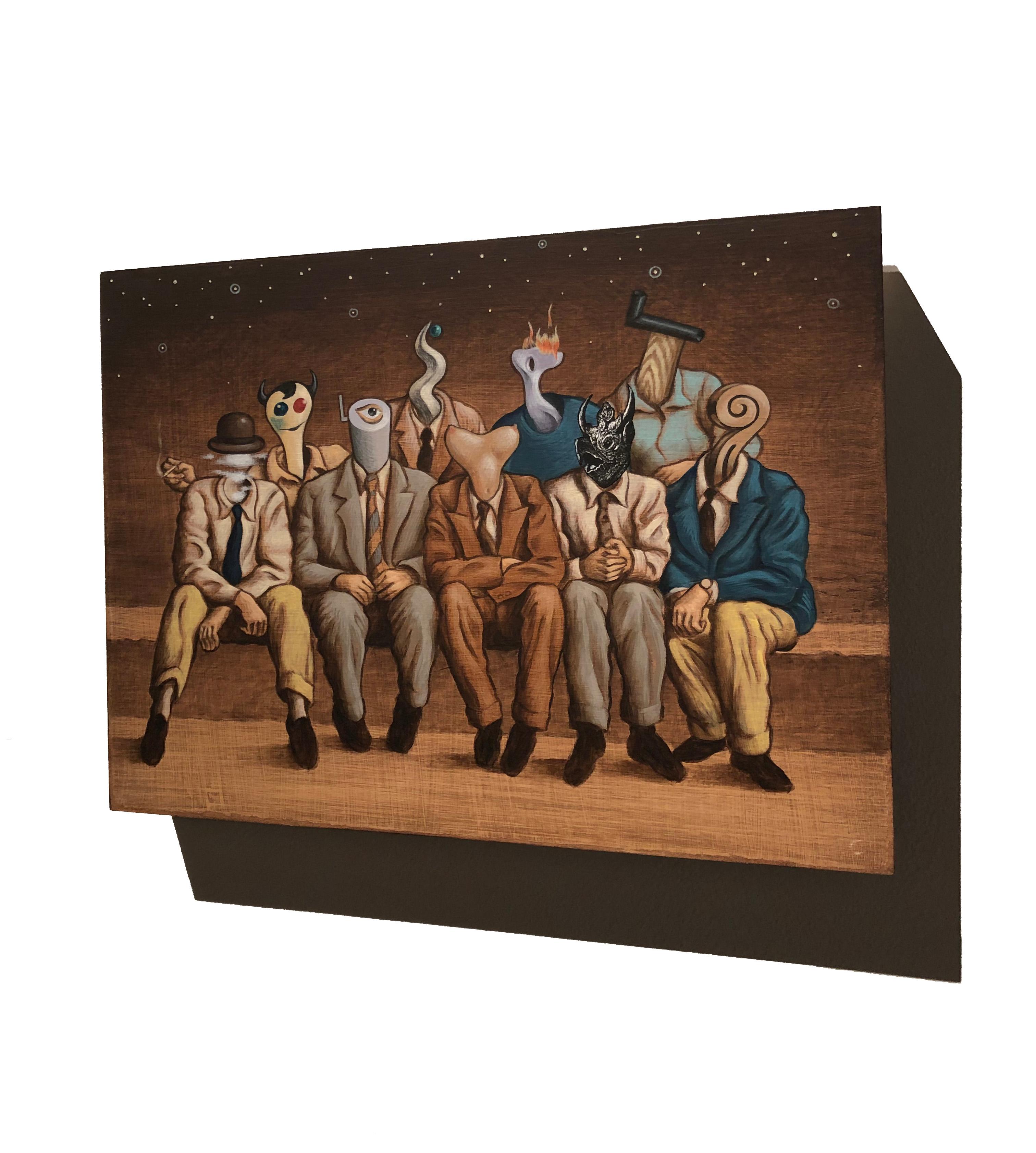 Gathering of Friends - Brown Abstract Painting by Steve Carver