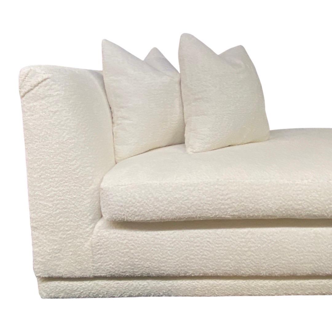 Fabric Steve Chaise Off-White Bouclé Chaise Lounge w/ Pair Matching Pillows For Sale