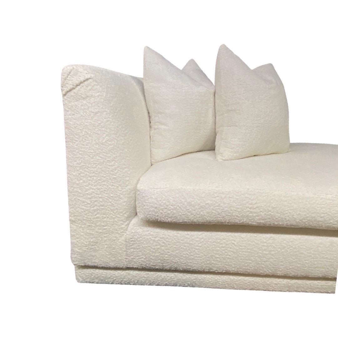 Steve Chaise Off-White Bouclé Chaise Lounge w/ Pair Matching Pillows For Sale 2