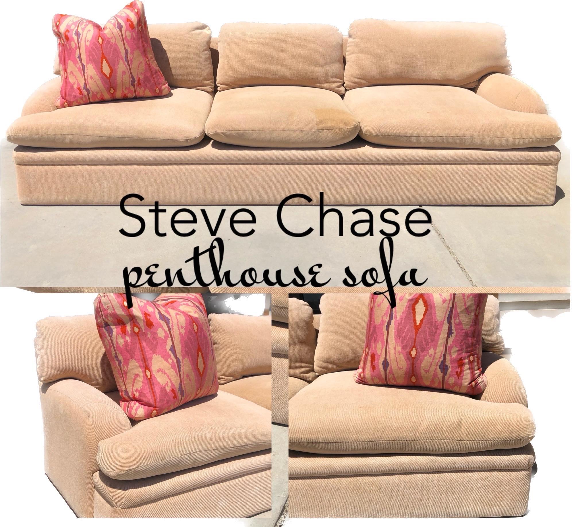Late 20th Century Steve Chase All Original “Penthouse” Sofa in Neutral Chenille & Pair of Pillows 