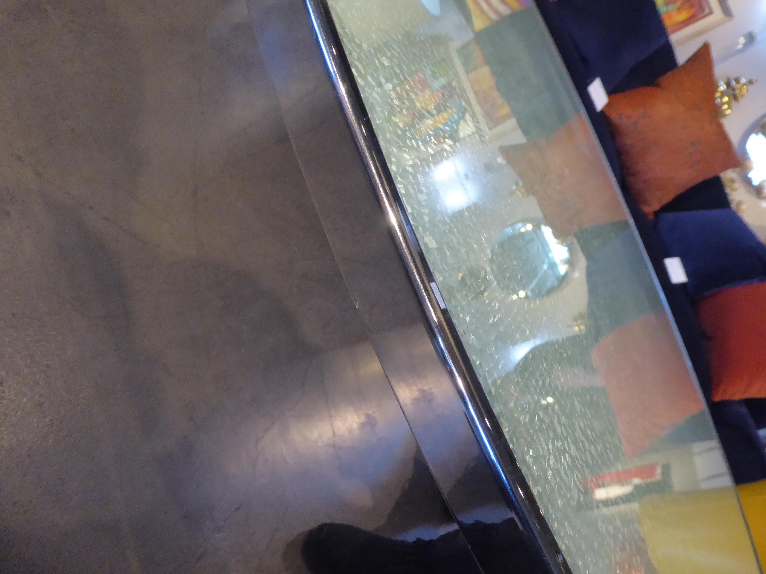 Steve Chase Circular Steel and Crackled Glass Coffee Table, circa 1970s In Good Condition For Sale In Palm Springs, CA