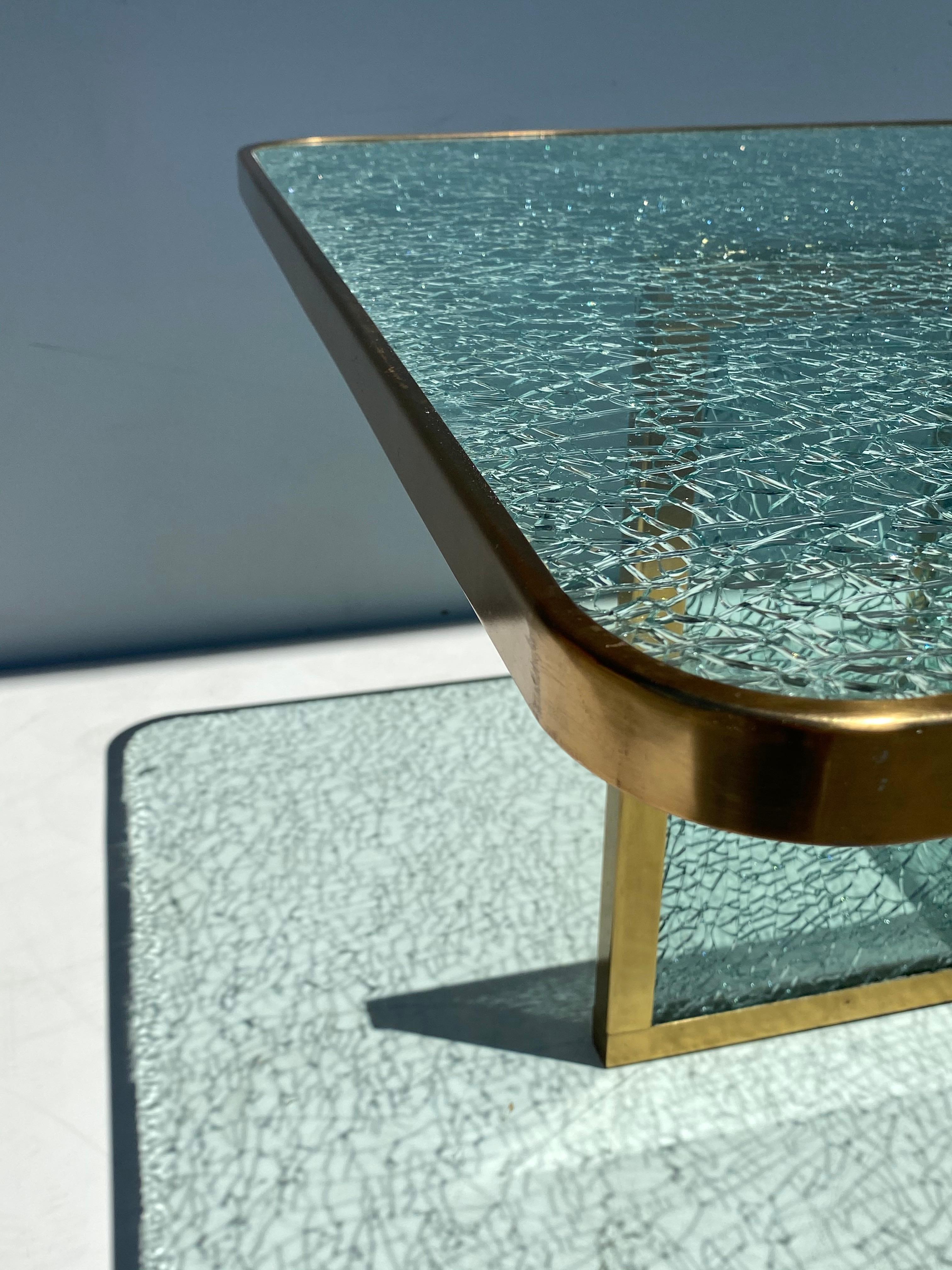 Steve Chase Crackled Glass and Brass Coffee Table 1