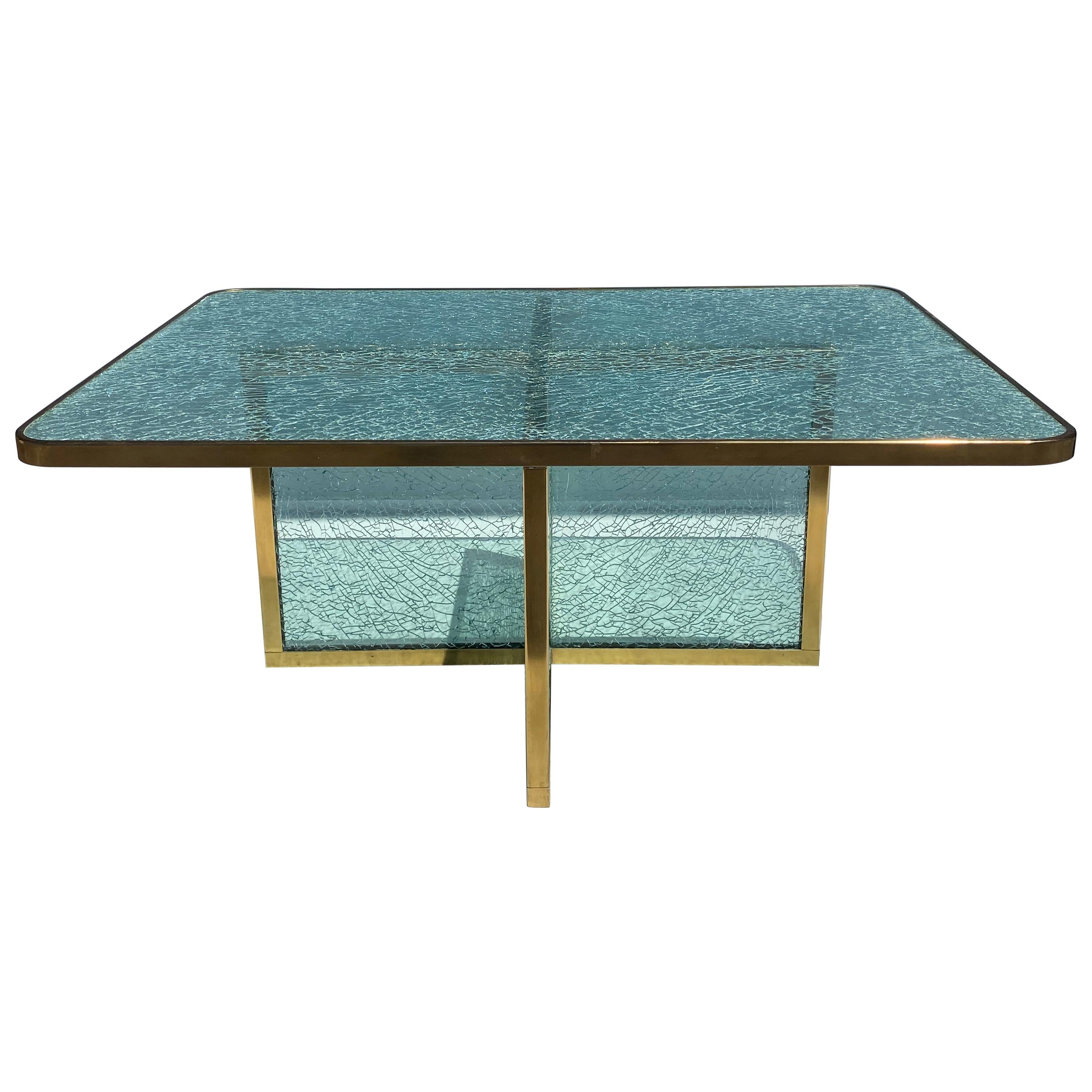 Steve Chase Crackled Glass and Brass Coffee Table