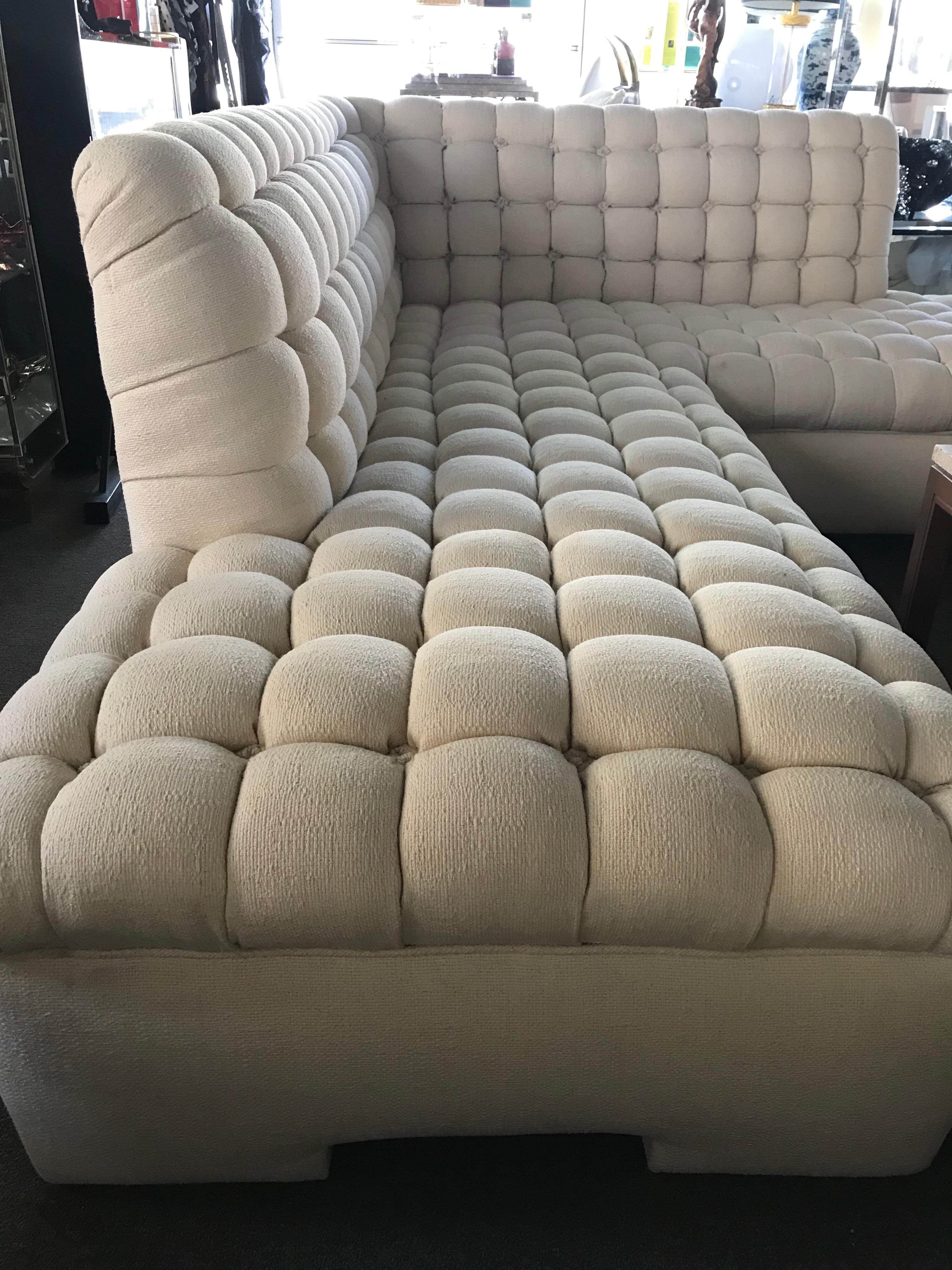 American Steve Chase Custom Marshmallow Tufted L Shape Sectional Sofa Made by a Rudin