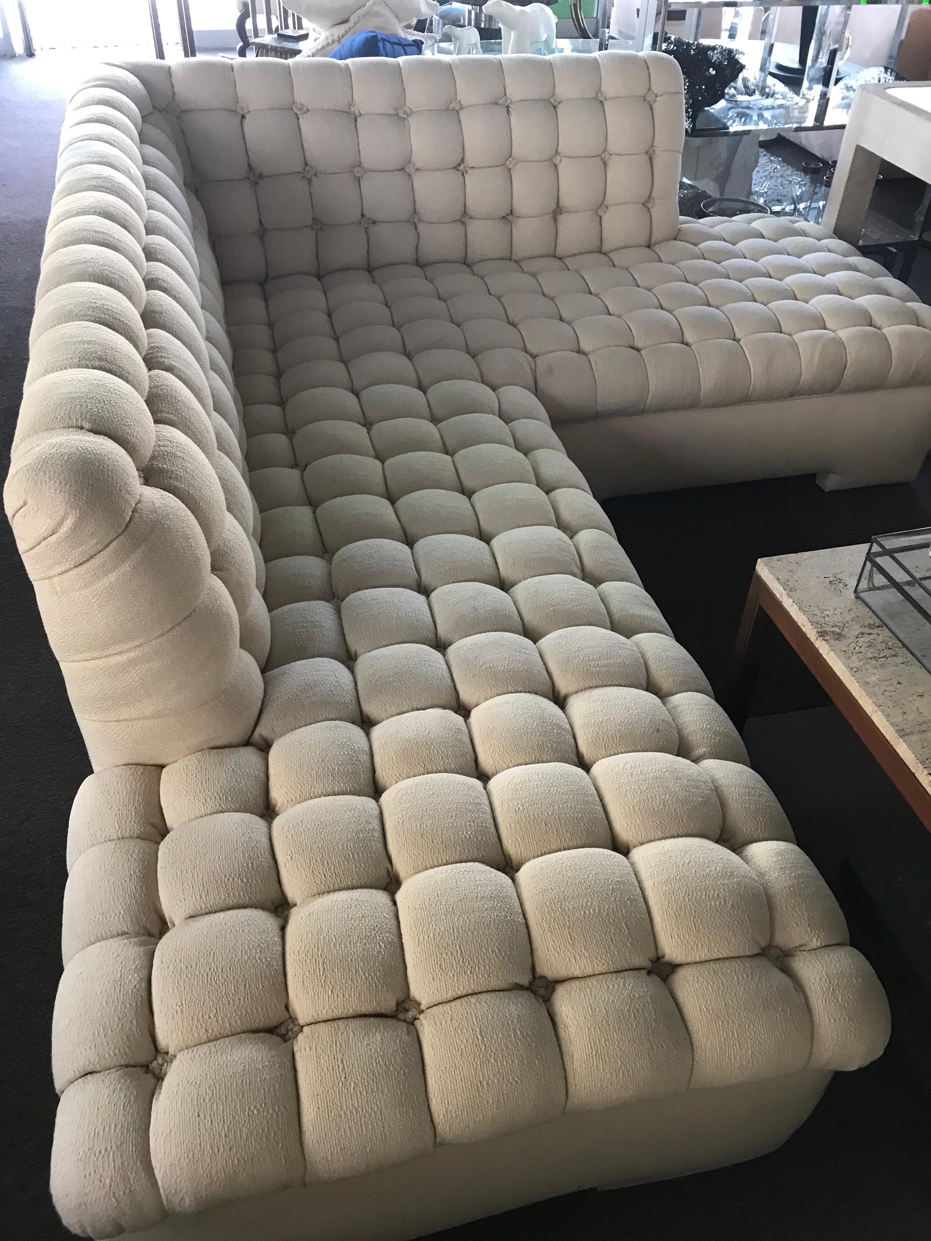 Steve Chase Custom Marshmallow Tufted L Shape Sectional Sofa Made by a Rudin In Excellent Condition In Palm Springs, CA