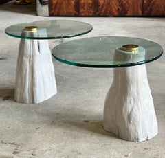 Tavolini in legno di cipresso e vetro/ottone di Steve Chase, 1980