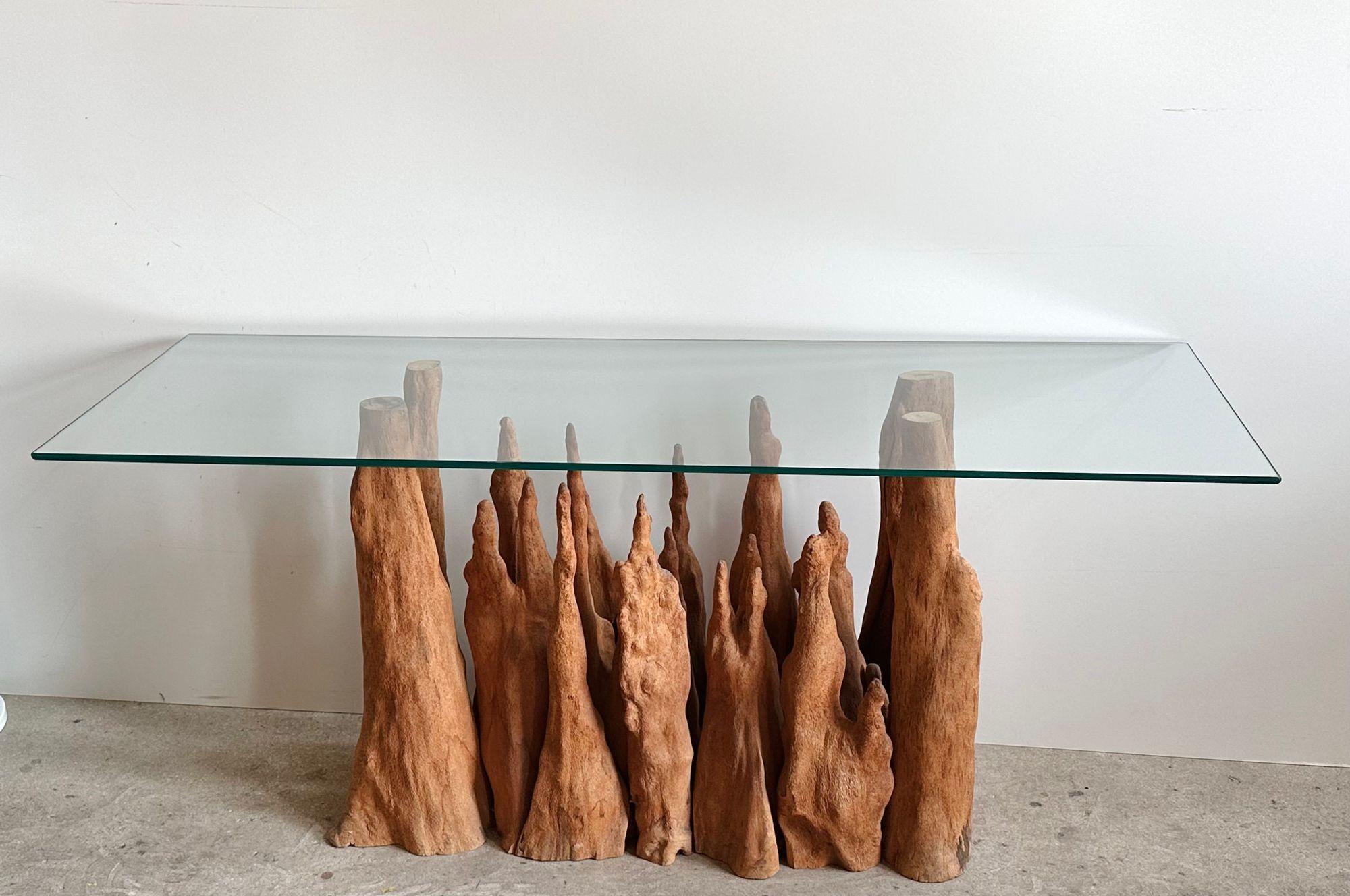 Steve Chase Cypress Wood/Glass Console Table, 1970 For Sale 1