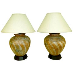 Steve Chase Designed Pair of Tribal Ceramic Lamps 1980s Modern