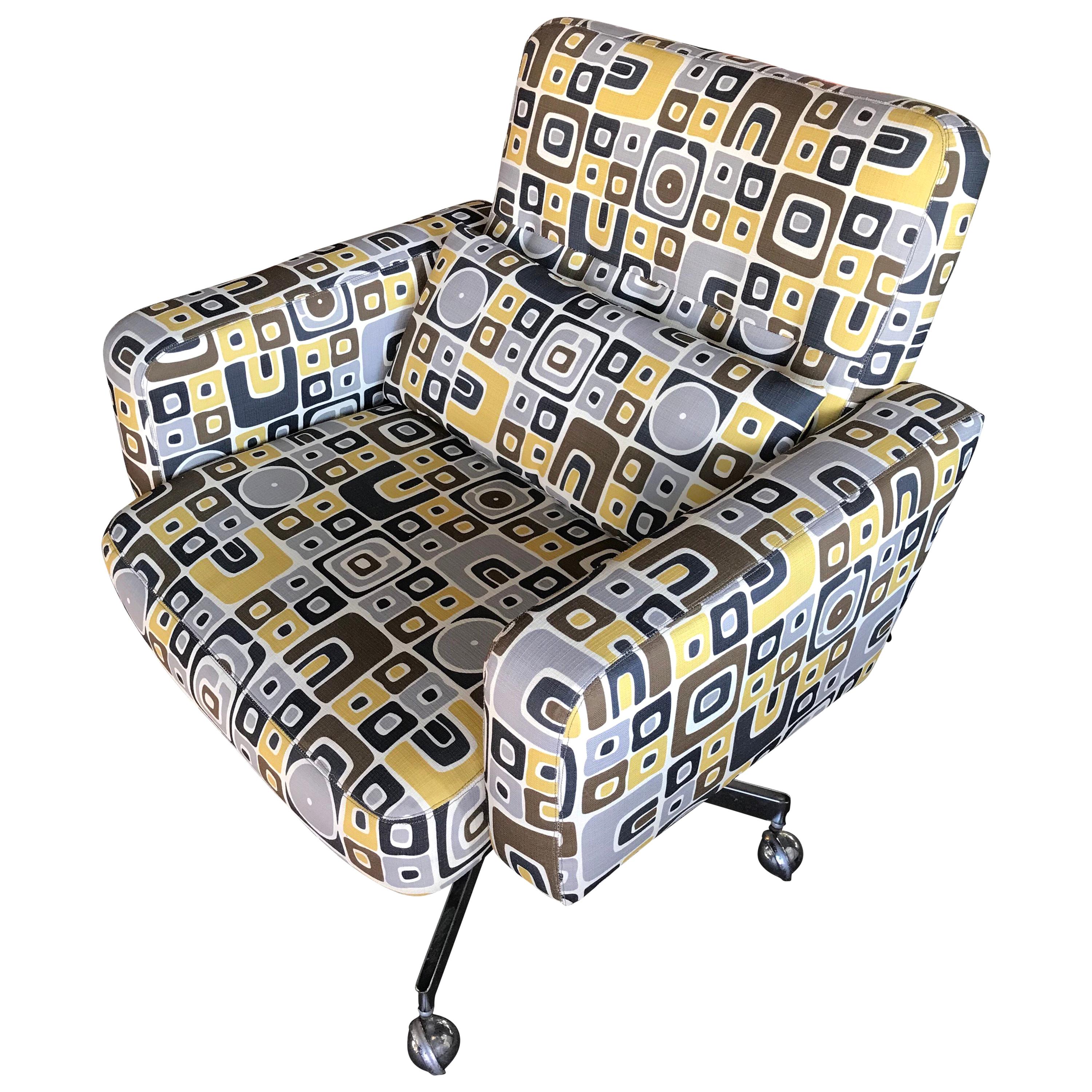 Steve Chase Desk Chair Chrome Base/Casters in Modern Graphic Print