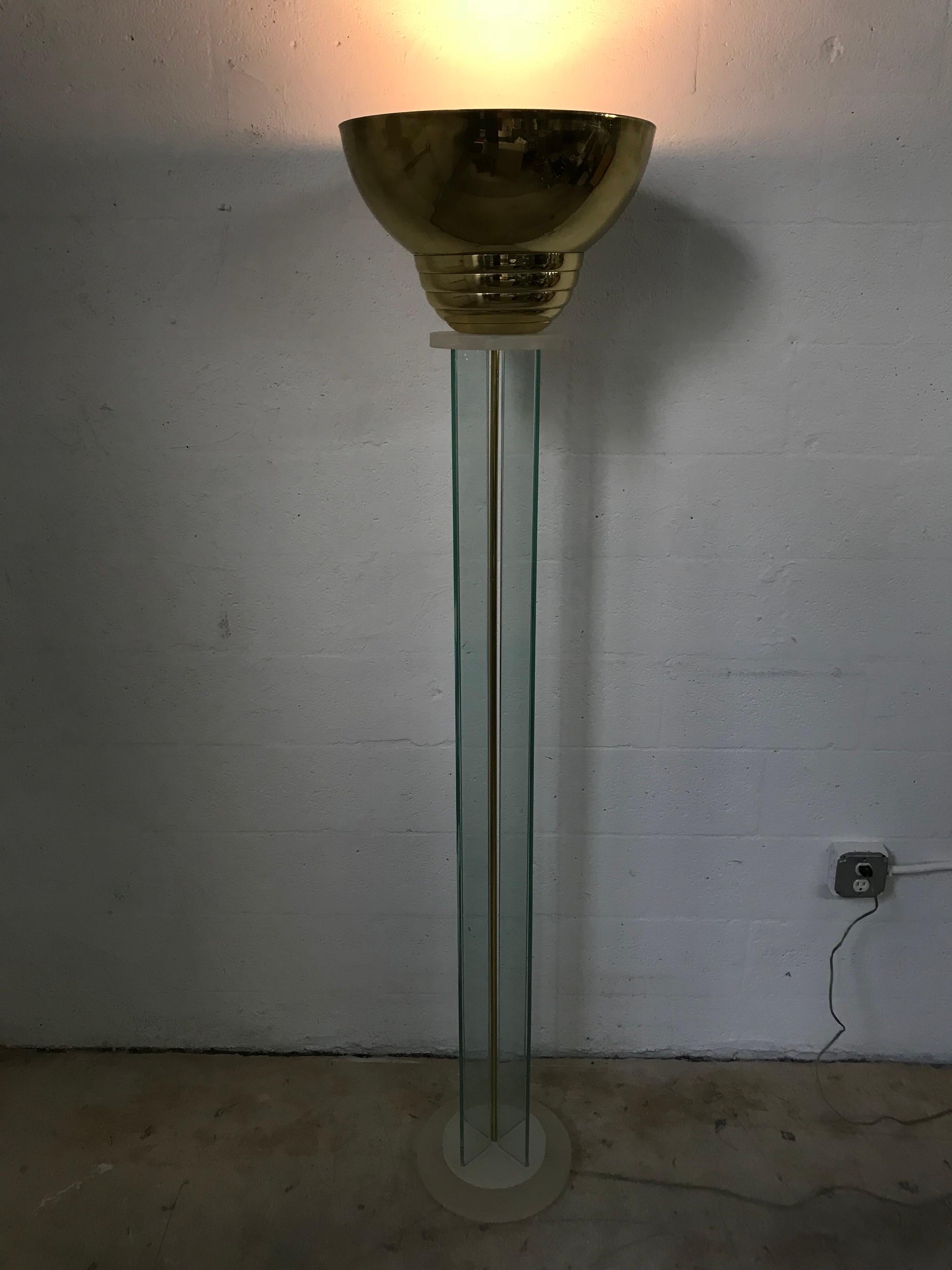 Mid-Century Modern Steve Chase Glass Lucite and Brass Floor Lamp or Torchiere