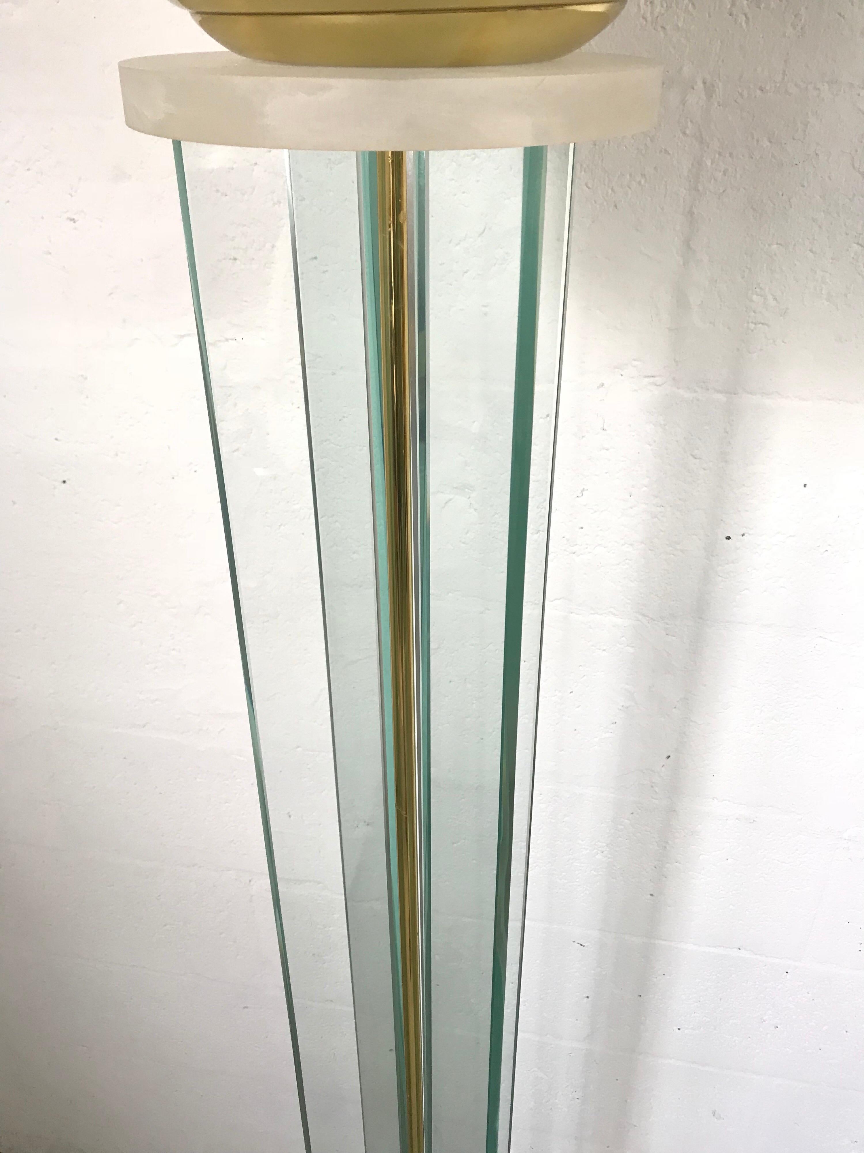 American Steve Chase Glass Lucite and Brass Floor Lamp or Torchiere
