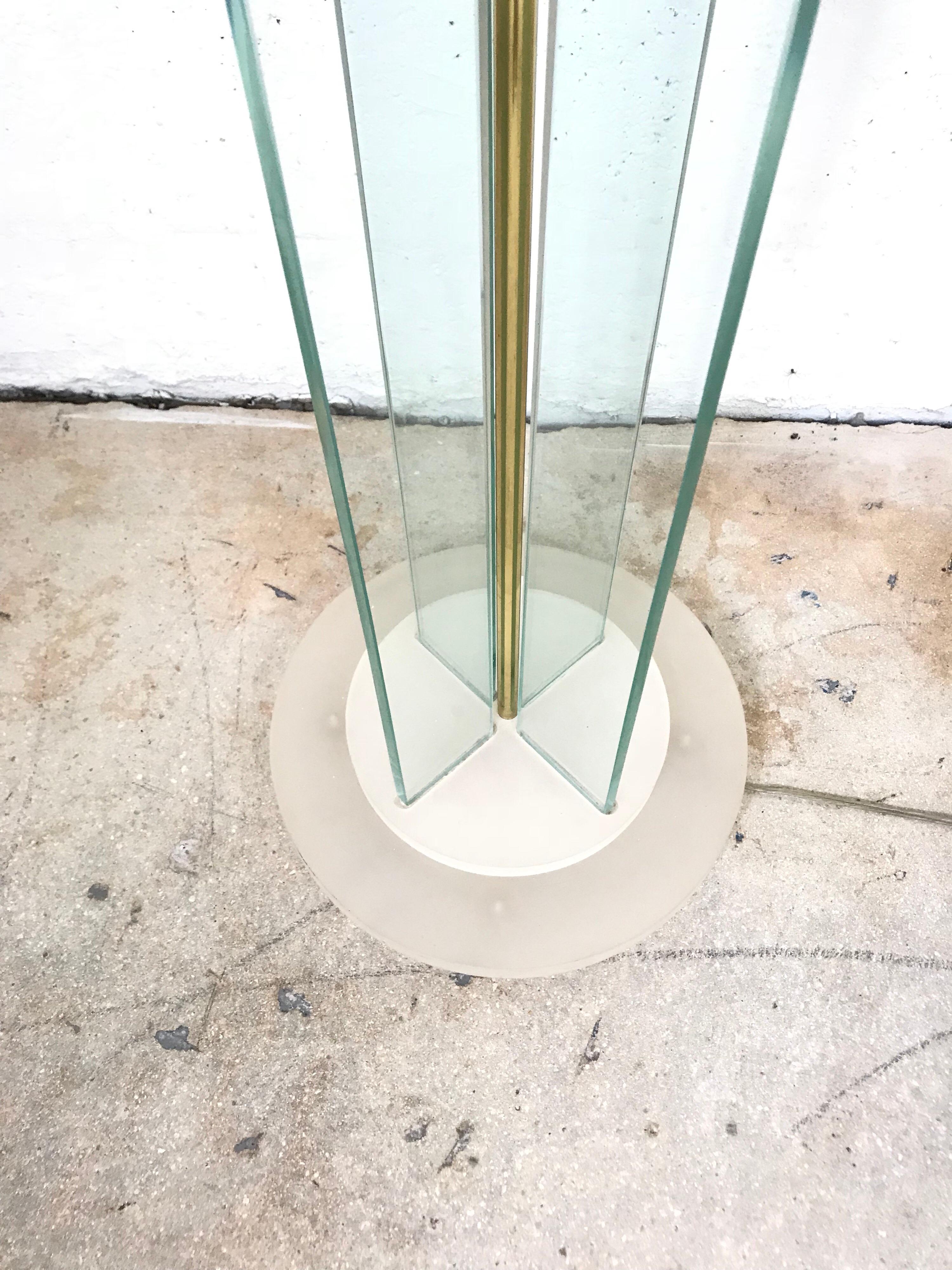 Frosted Steve Chase Glass Lucite and Brass Floor Lamp or Torchiere