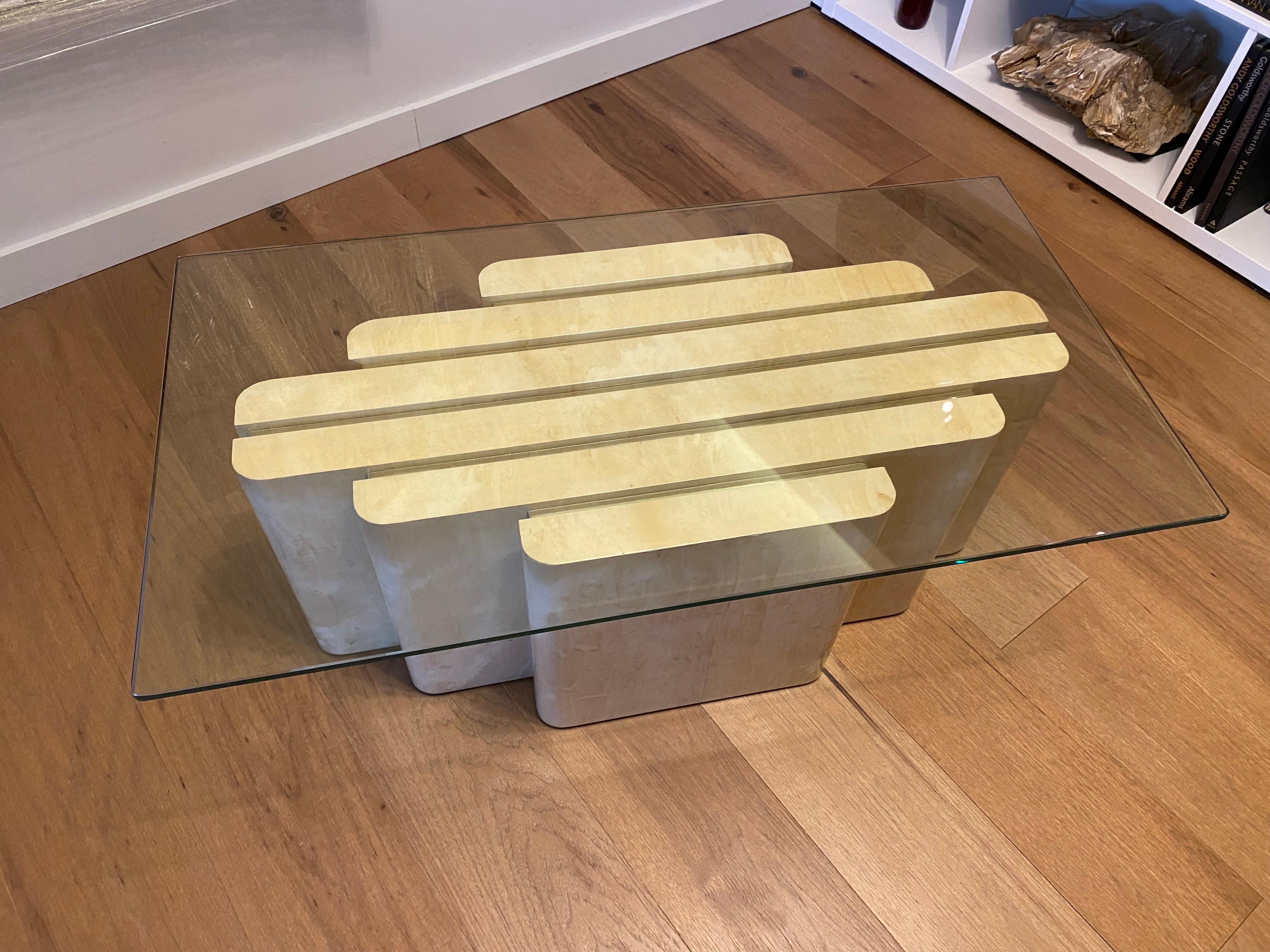 Steve Chase Goatskin, Brass and Glass Coffee Table For Sale 5