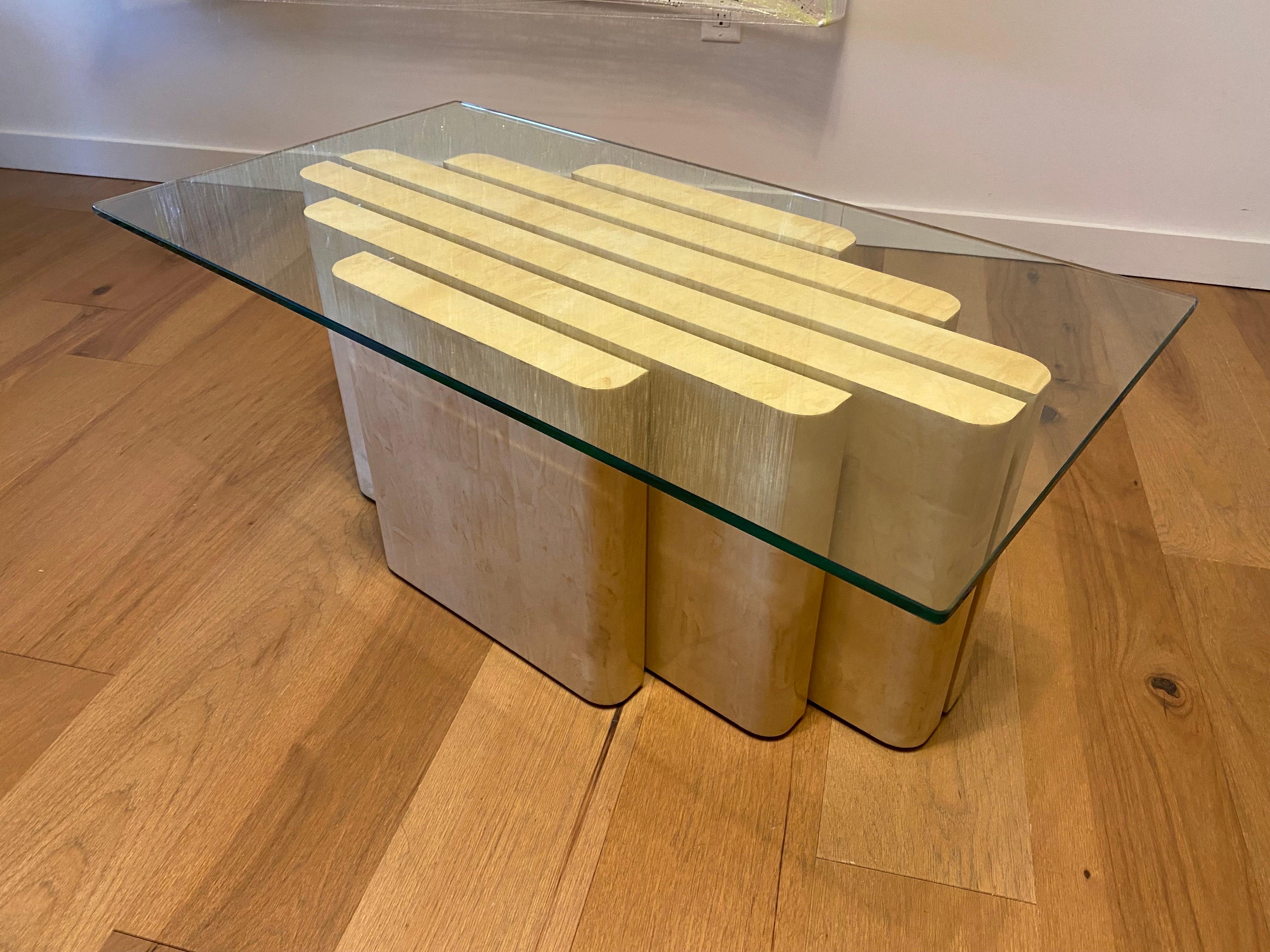 Modern Steve Chase Goatskin, Brass and Glass Coffee Table For Sale