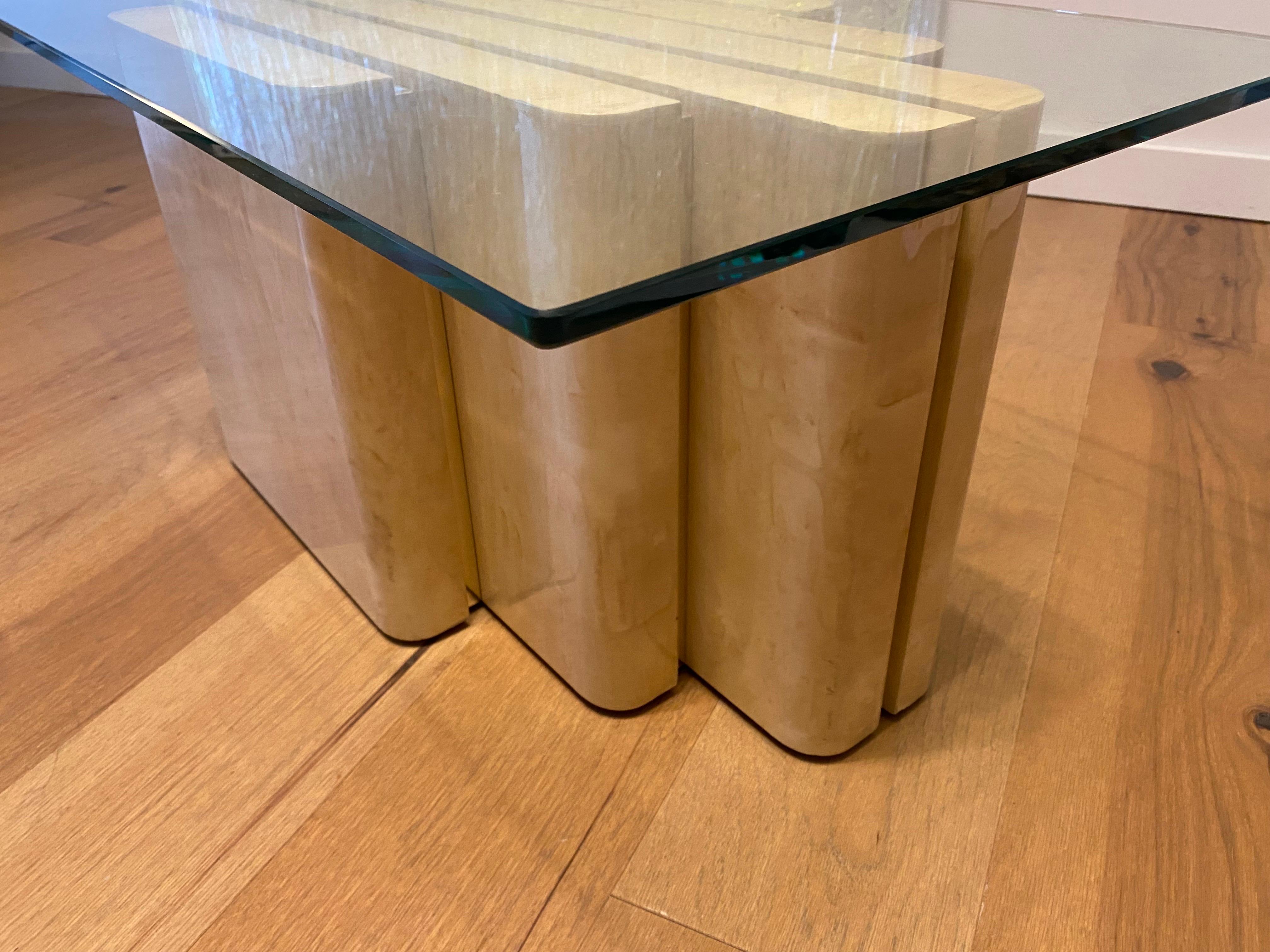 North American Steve Chase Goatskin, Brass and Glass Coffee Table For Sale