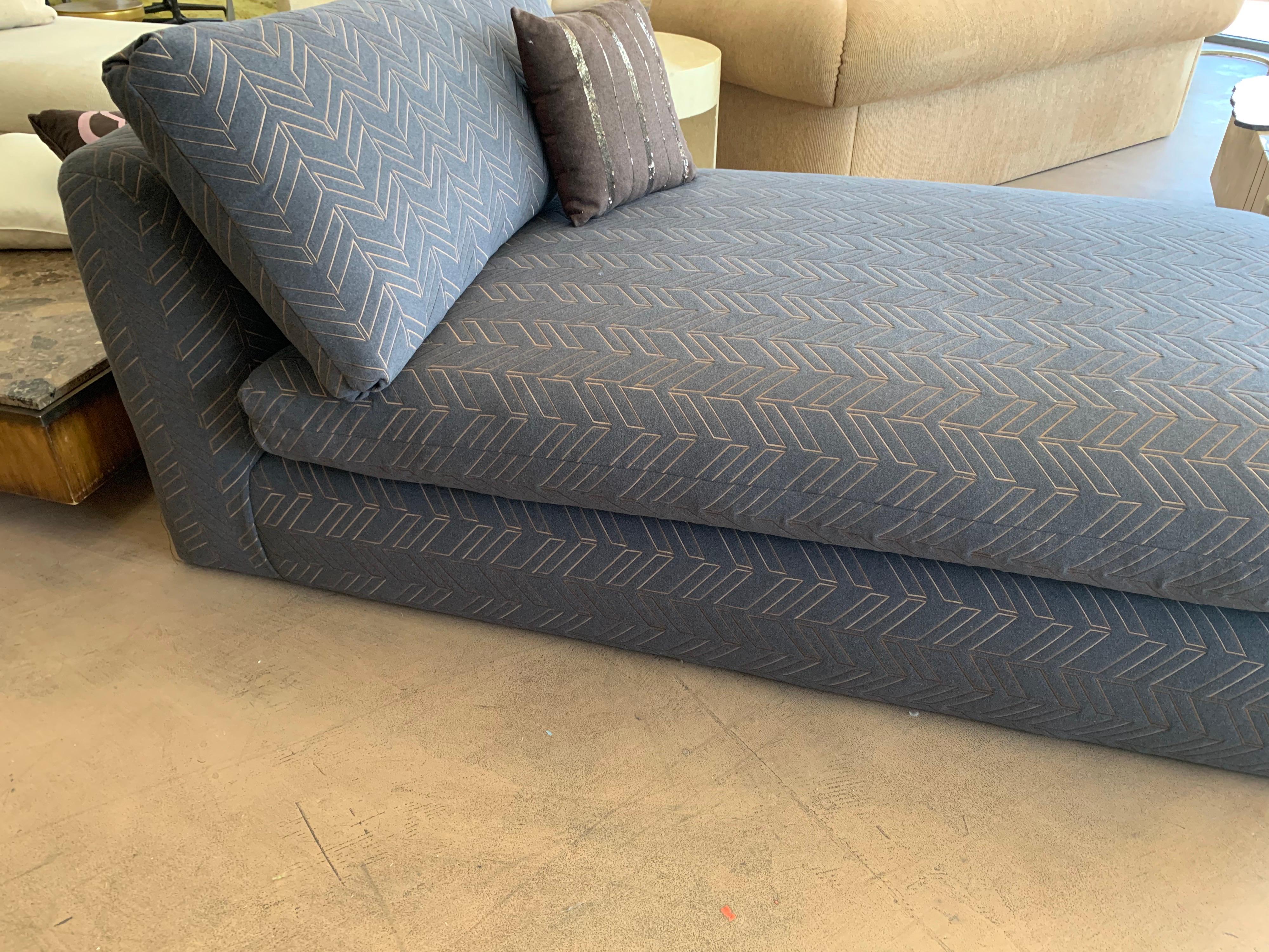 Embroidered Steve Chase Grey & Bronze Modern Chaise Lounge from the Palm Springs Kroc Estate