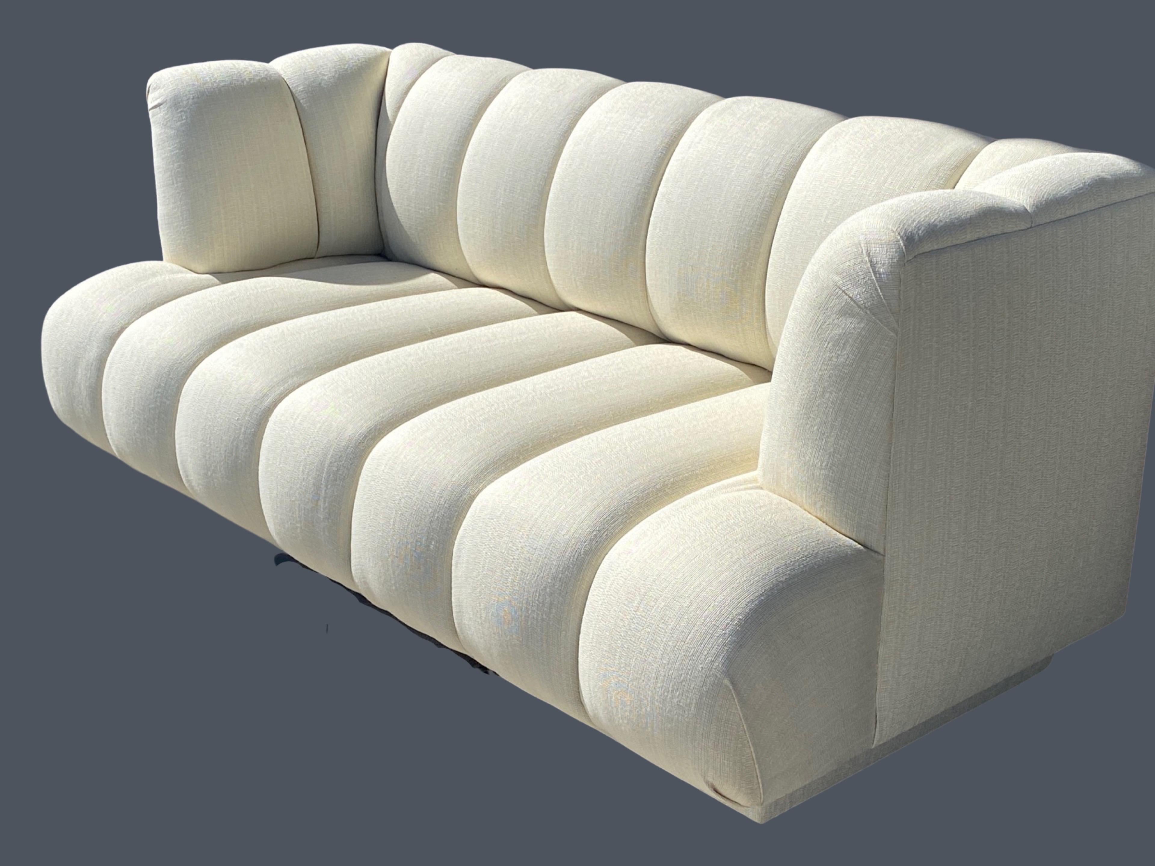 Steve Chase Iconic Channel Sofa From Celebrity Estate in New Creme Upholstery  For Sale 4