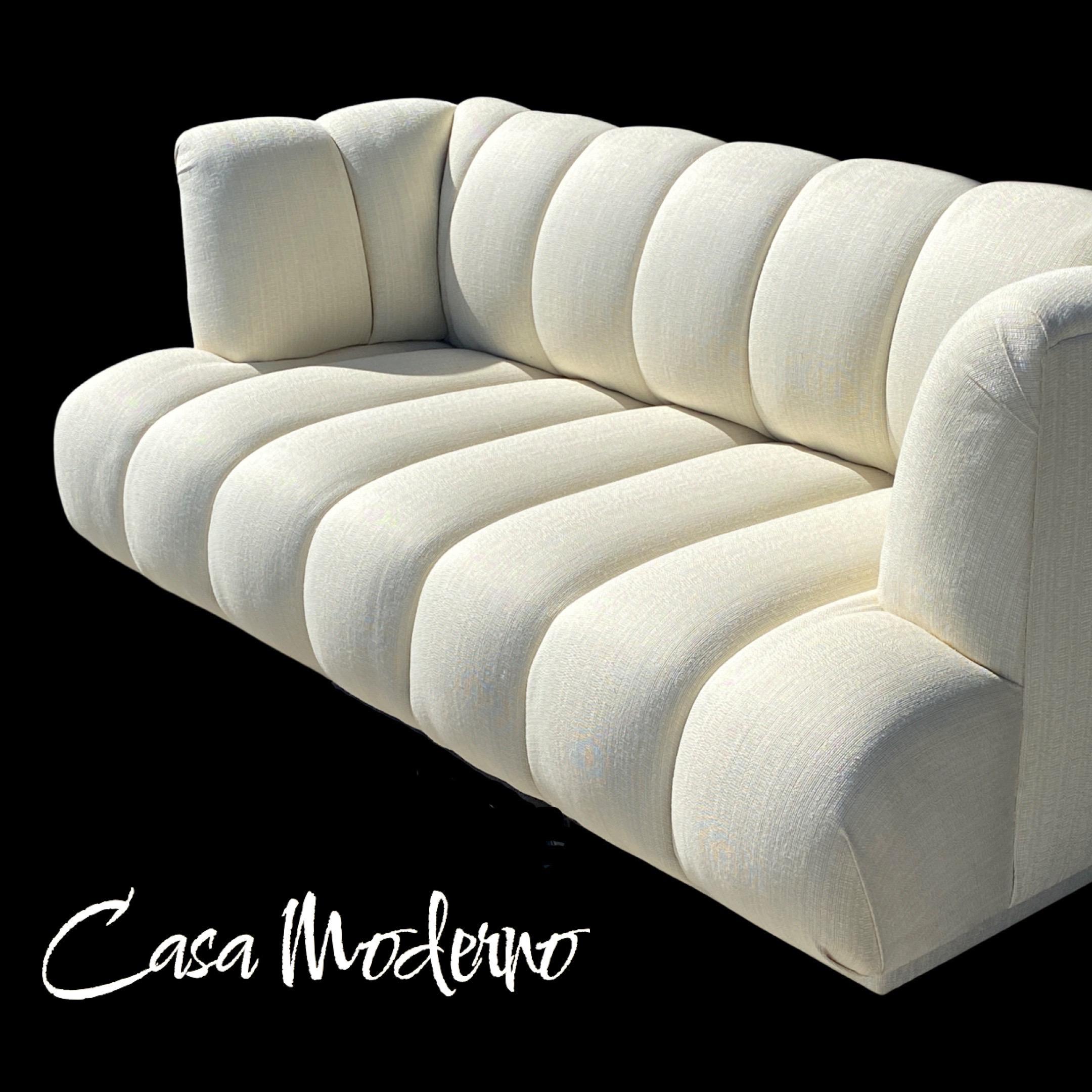 Steve Chase Iconic Channel Sofa From Celebrity Estate in New Creme Upholstery  For Sale 11
