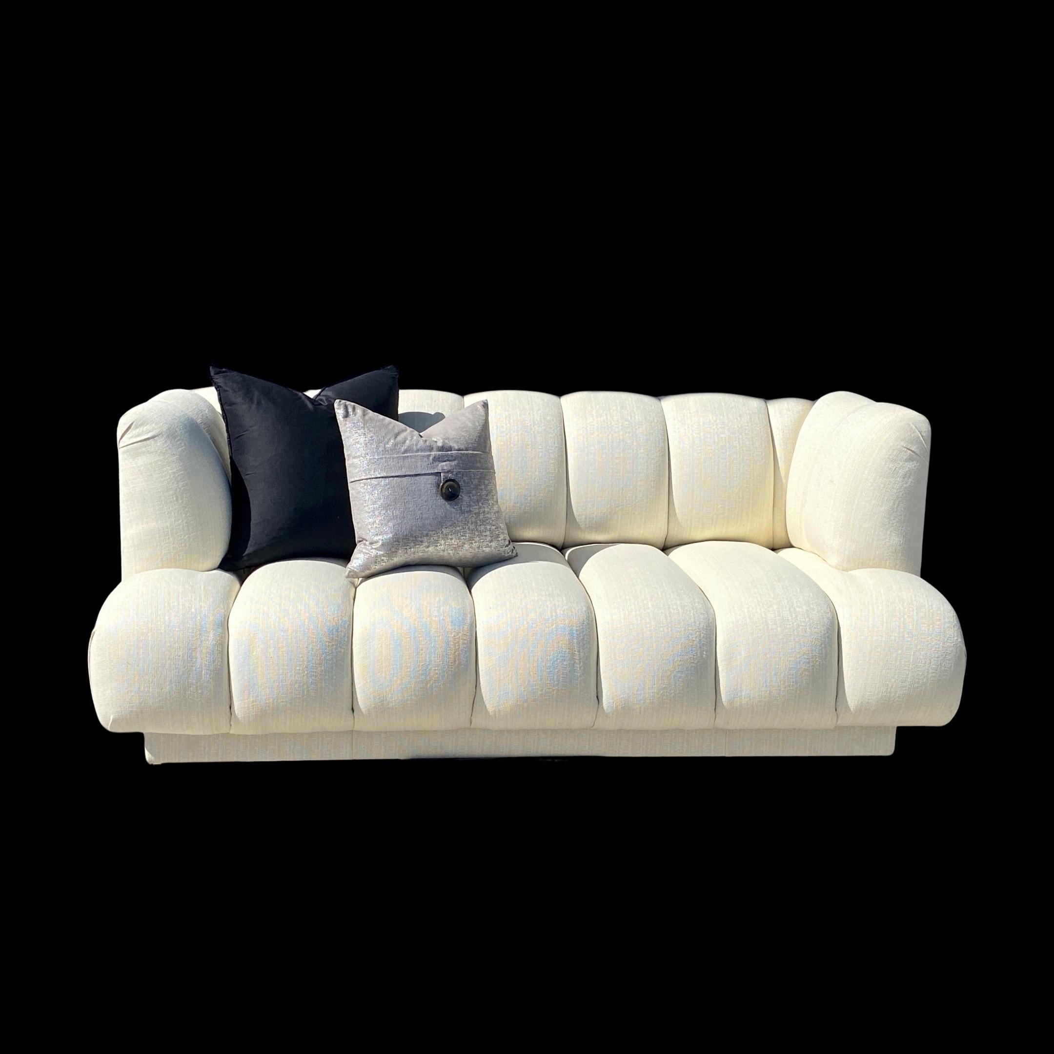 Late 20th Century Steve Chase Iconic Channel Sofa From Celebrity Estate in New Creme Upholstery  For Sale
