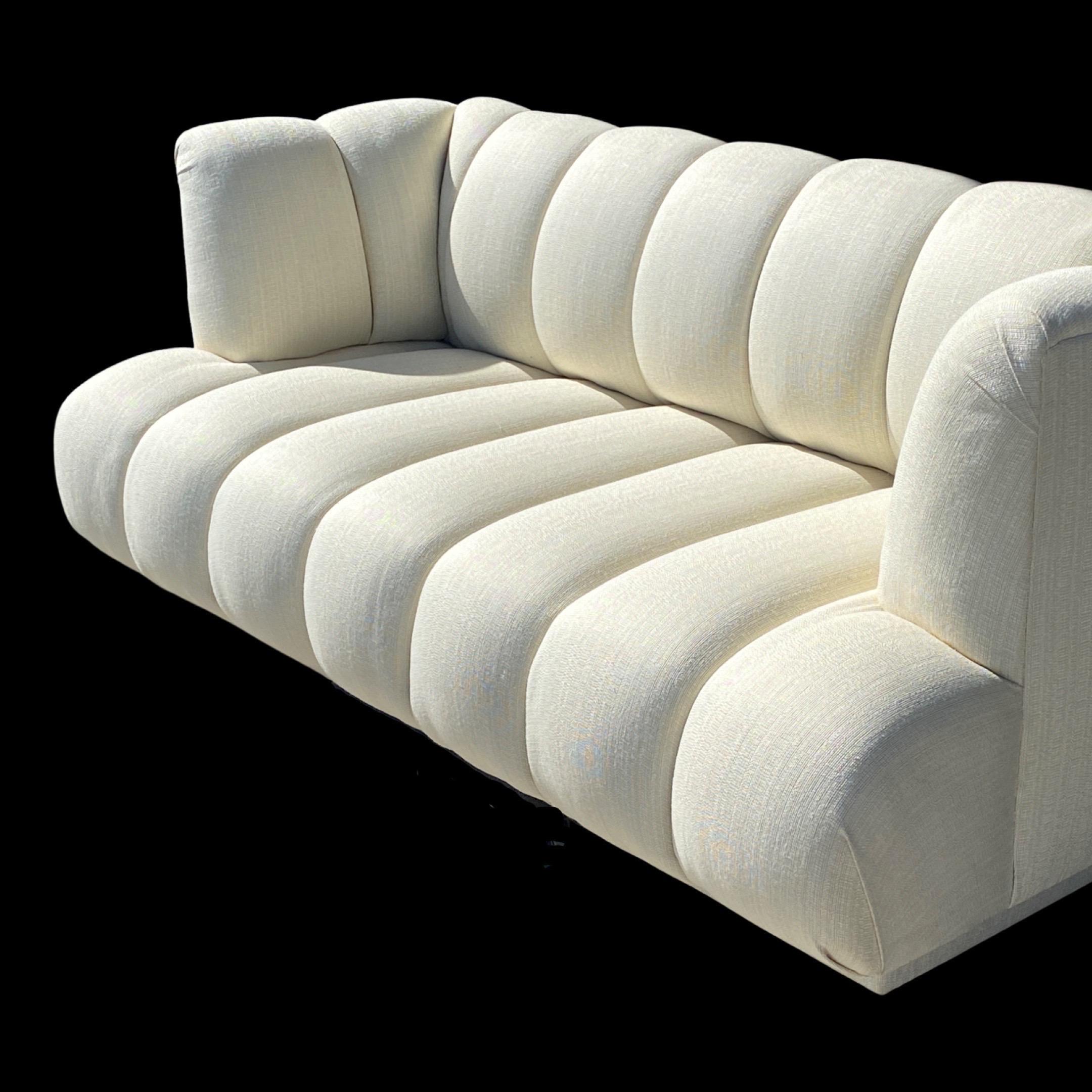 Steve Chase Iconic Channel Sofa From Celebrity Estate in New Creme Upholstery  For Sale 1