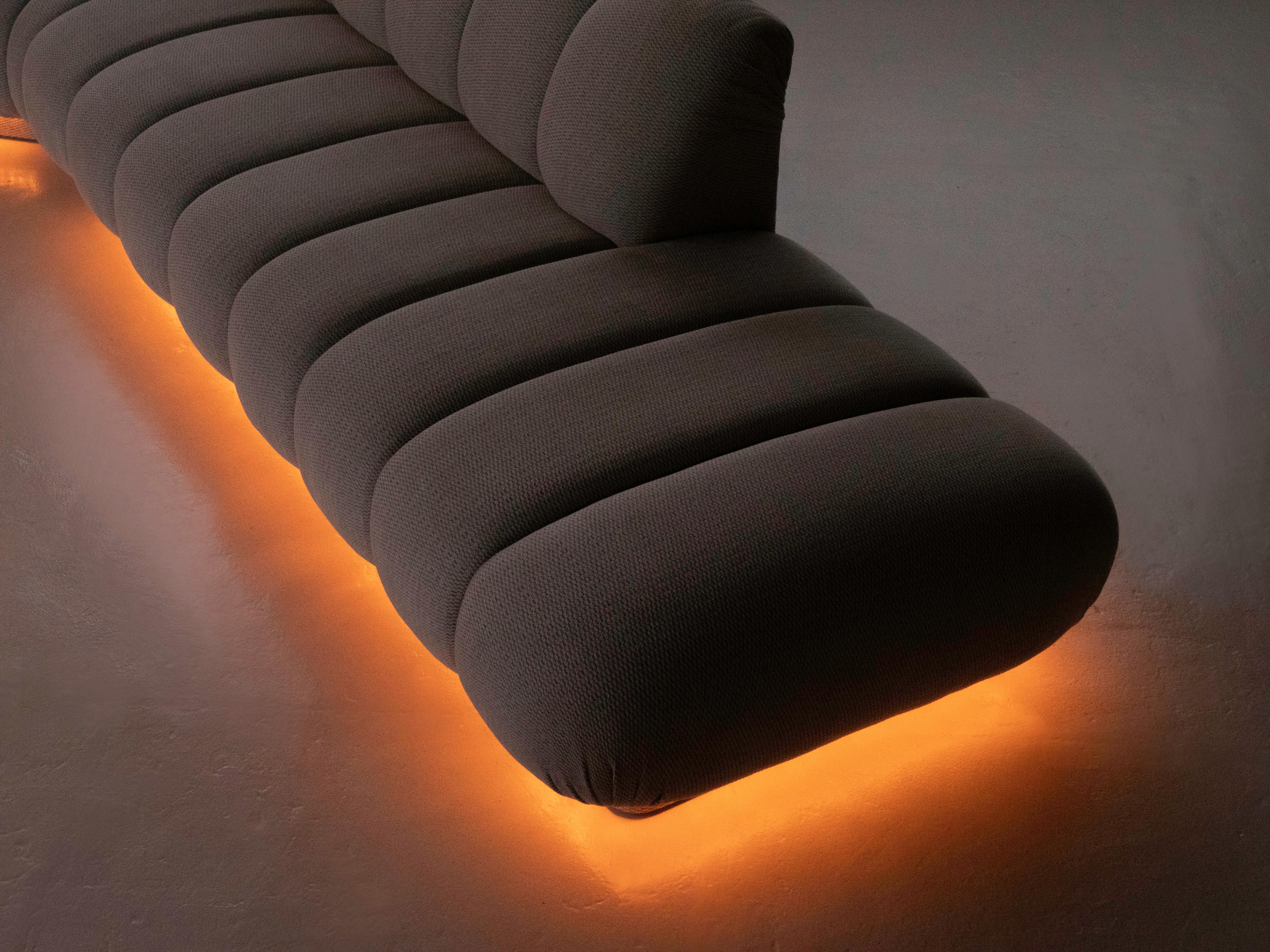 Upholstery Steve Chase Postmodern Illuminated Monterey Channel Sofa, Circa 1980's For Sale