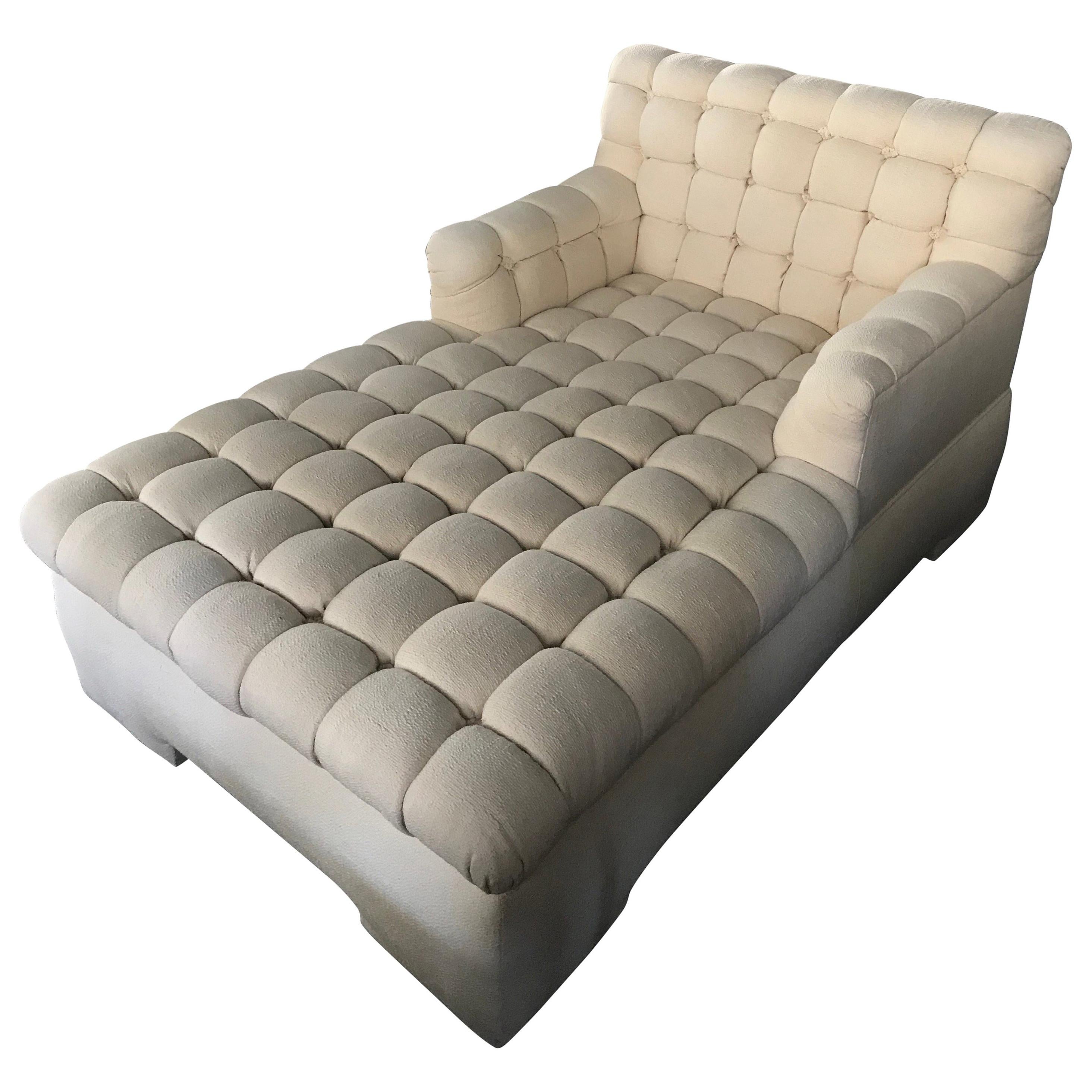 Steve Chase Marshmallow Tufted Chaise Lounge Crème Neutral Made by A. Rudin  at 1stDibs