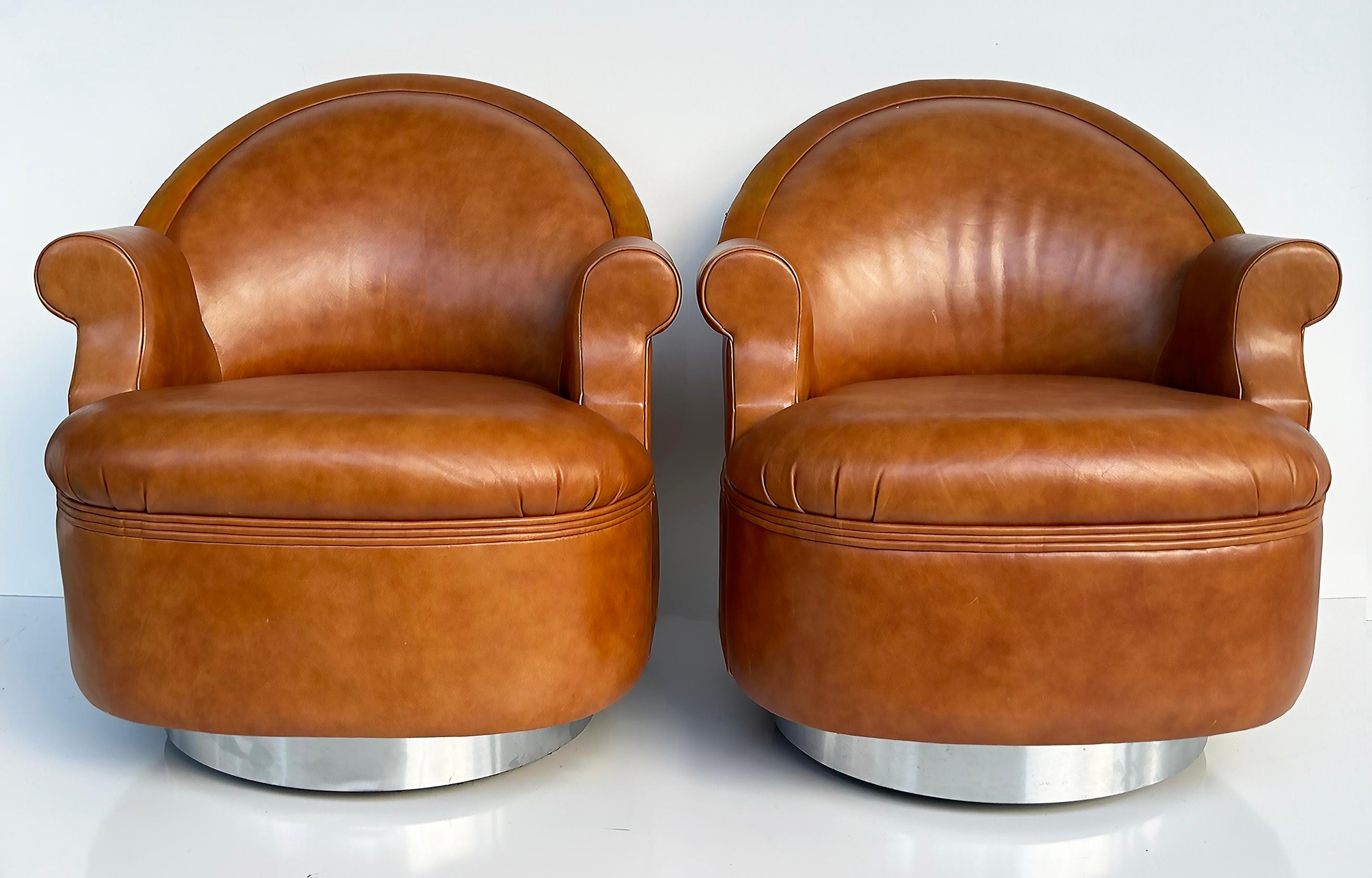  Steve Chase Martin Brattrud Chrome Leather Swivel Chairs on Casters- A Pair For Sale 4