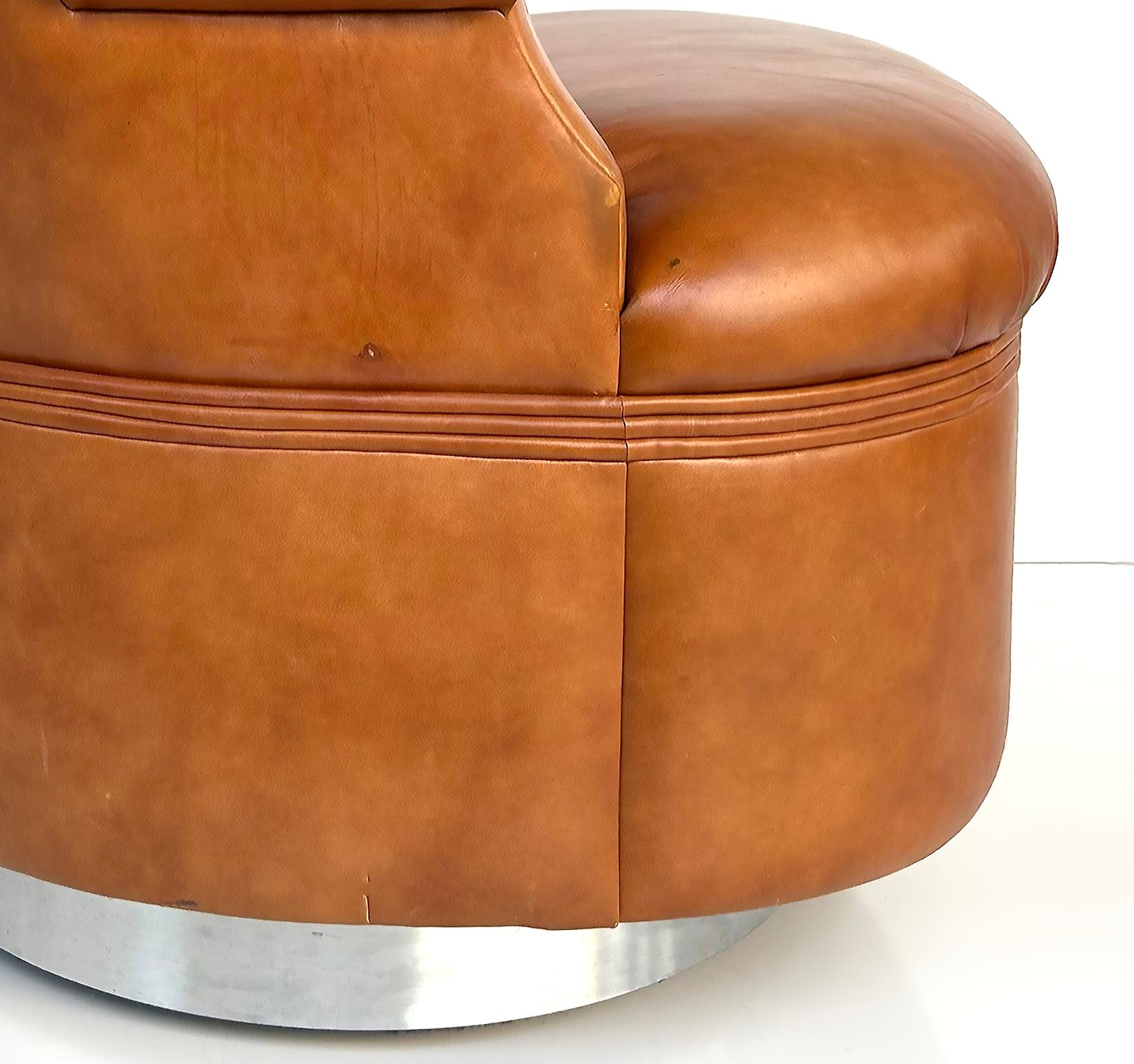  Steve Chase Martin Brattrud Chrome Leather Swivel Chairs on Casters- A Pair For Sale 7