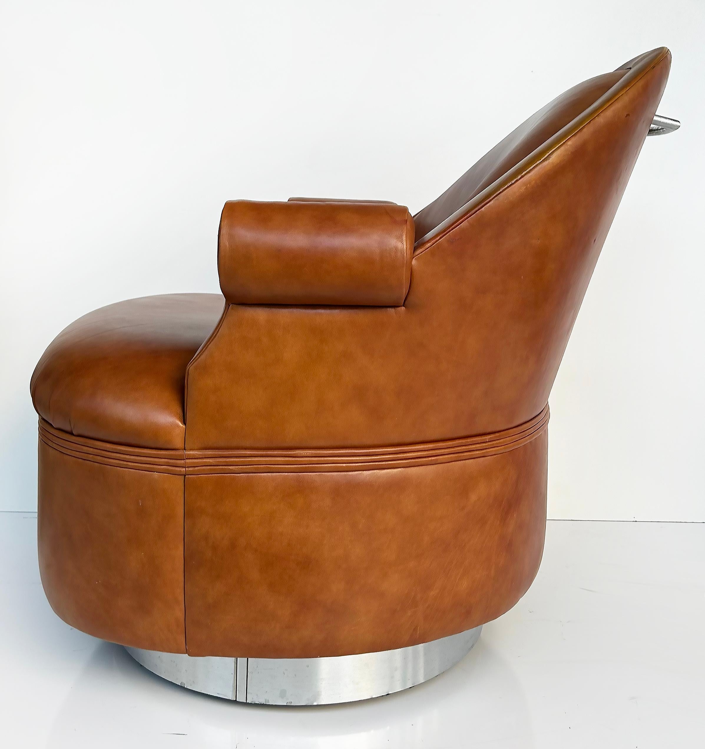  Steve Chase Martin Brattrud Chrome Leather Swivel Chairs on Casters- A Pair For Sale 2
