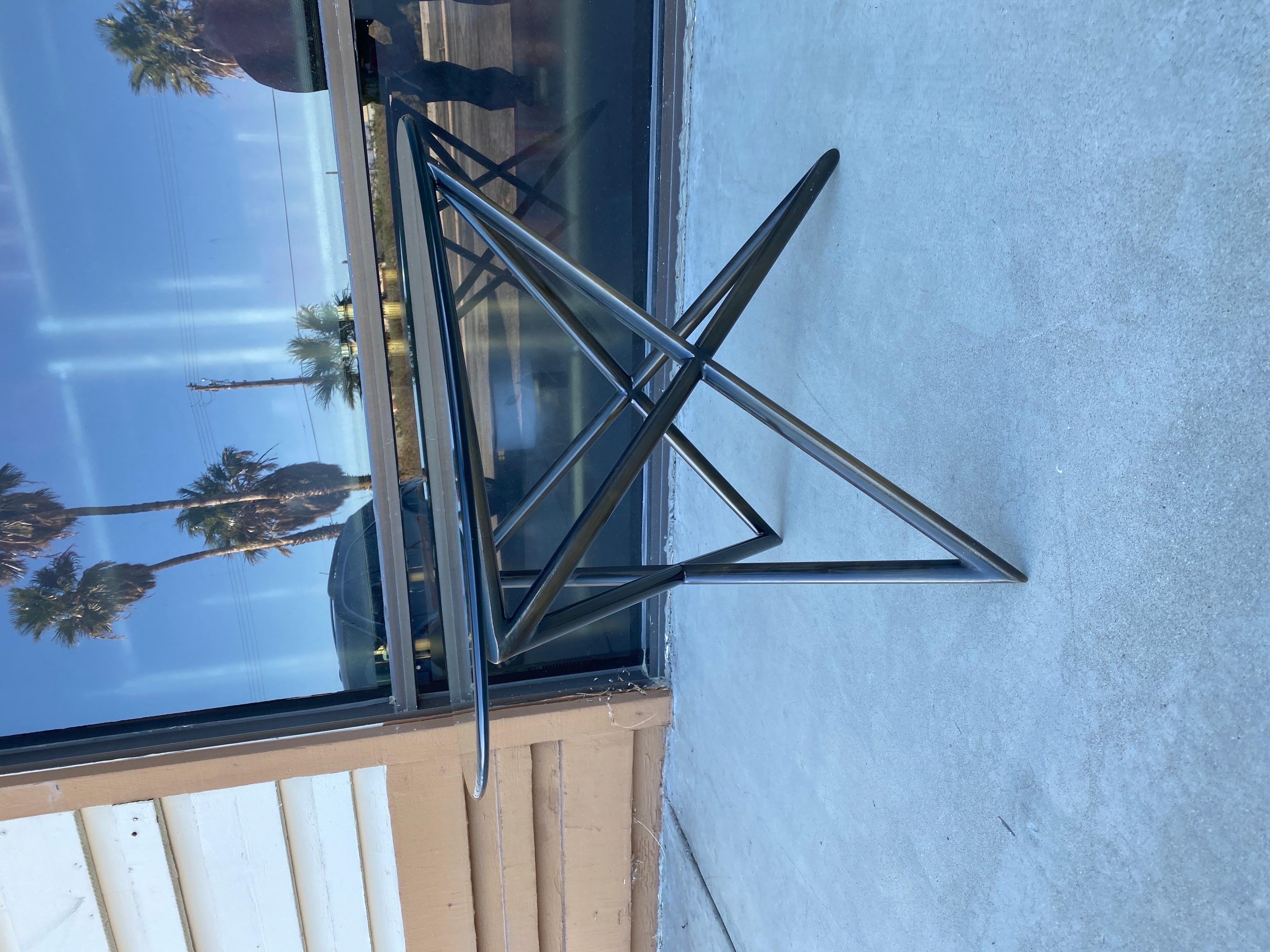 Steve Chase Modern Abstract Bronze and Glass Round Side Table In Good Condition In Palm Springs, CA