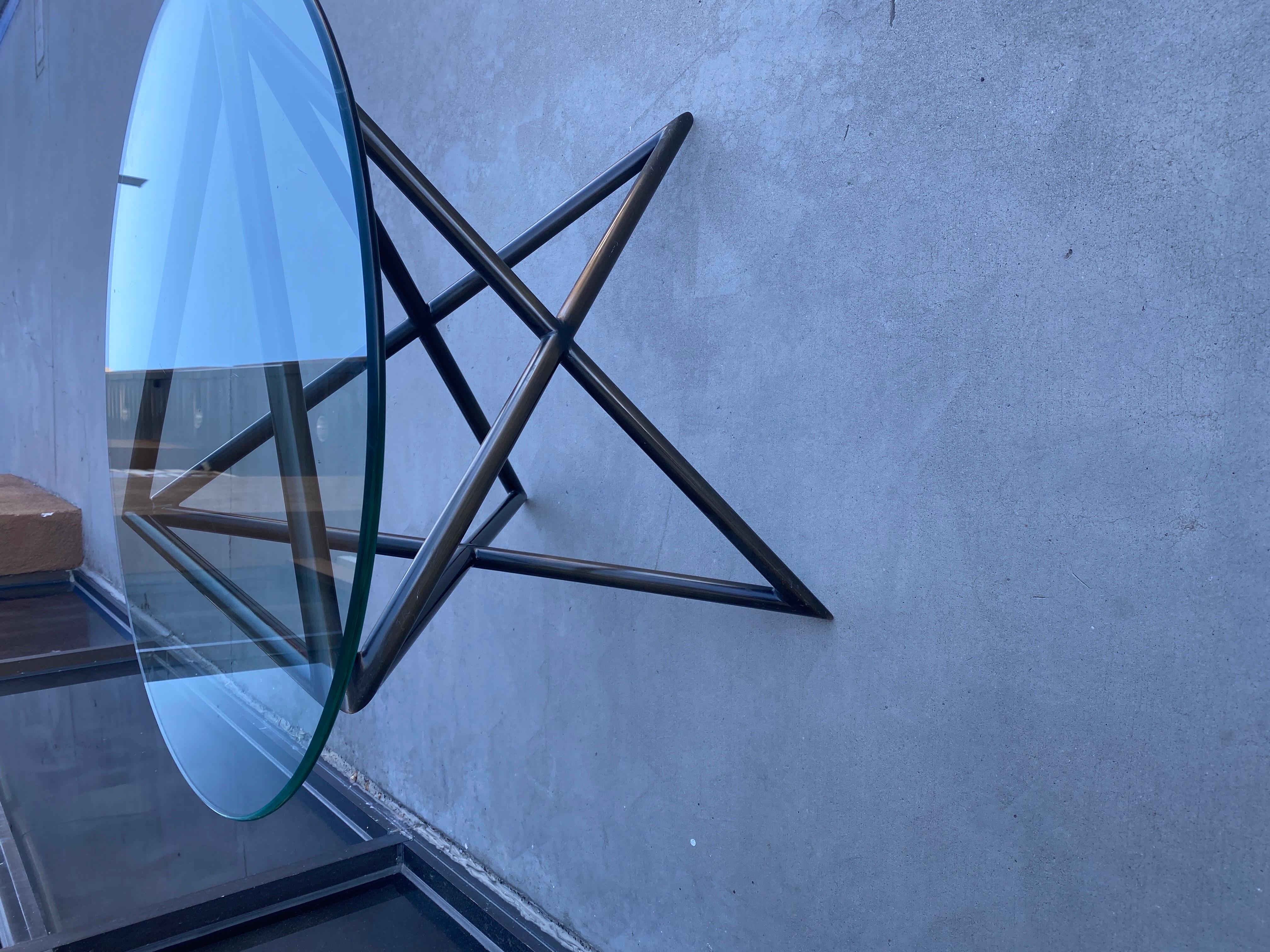 Metal Steve Chase Modern Abstract Bronze and Glass Round Side Table For Sale