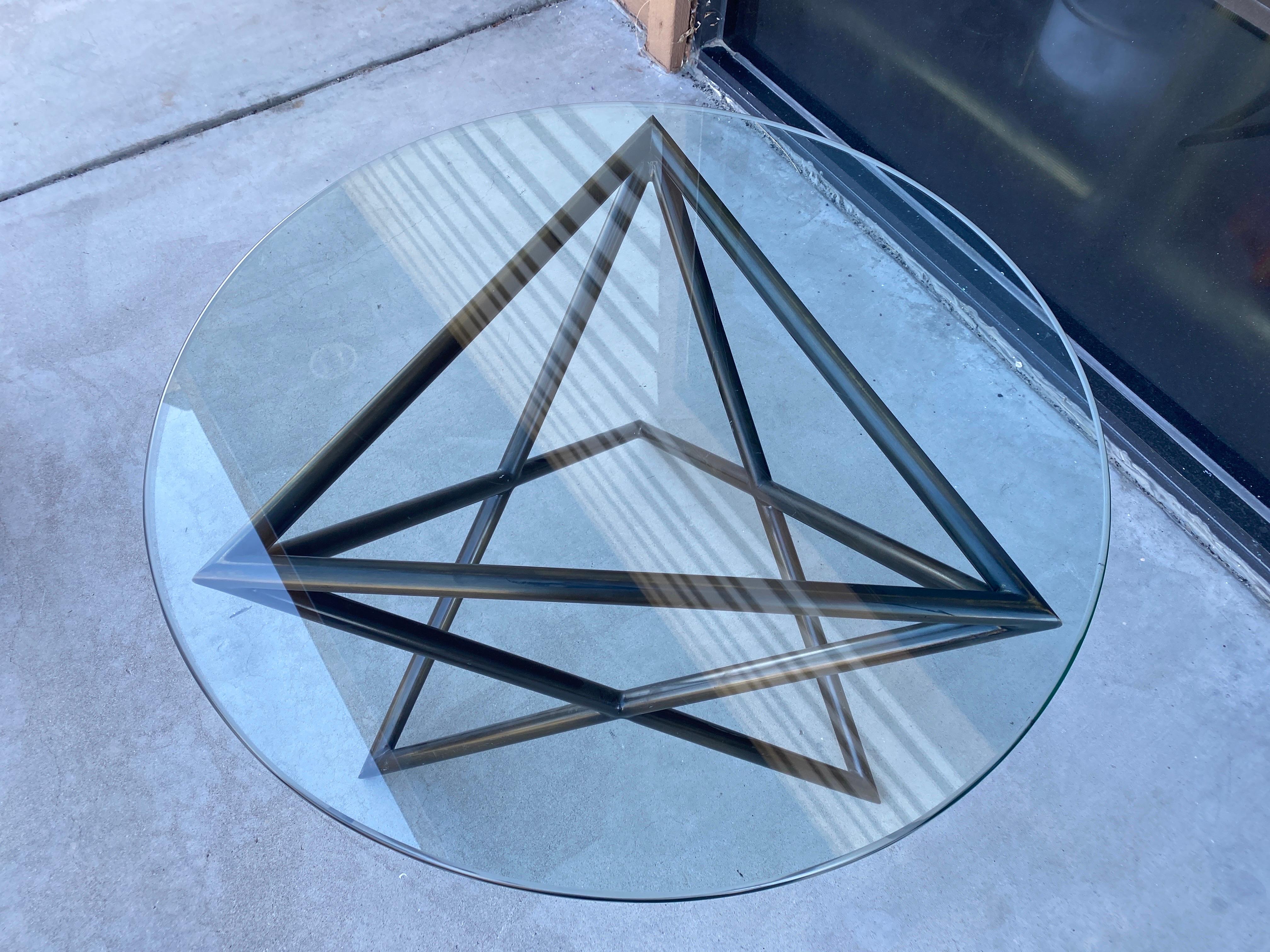 Steve Chase Modern Abstract Bronze and Glass Round Side Table For Sale 1