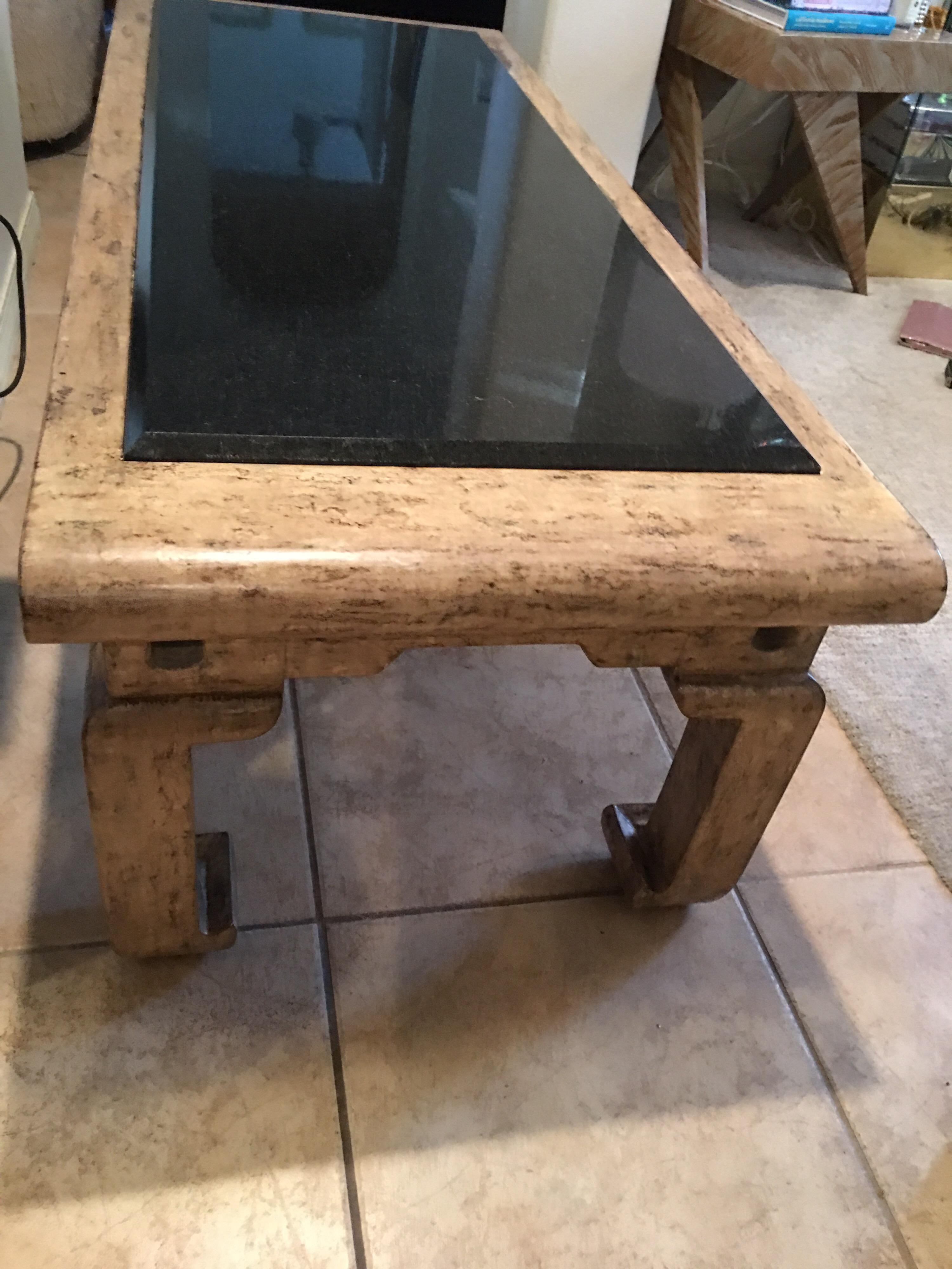 Hand-Carved Steve Chase Modern Chinoiserie Granite Top Coffee Table