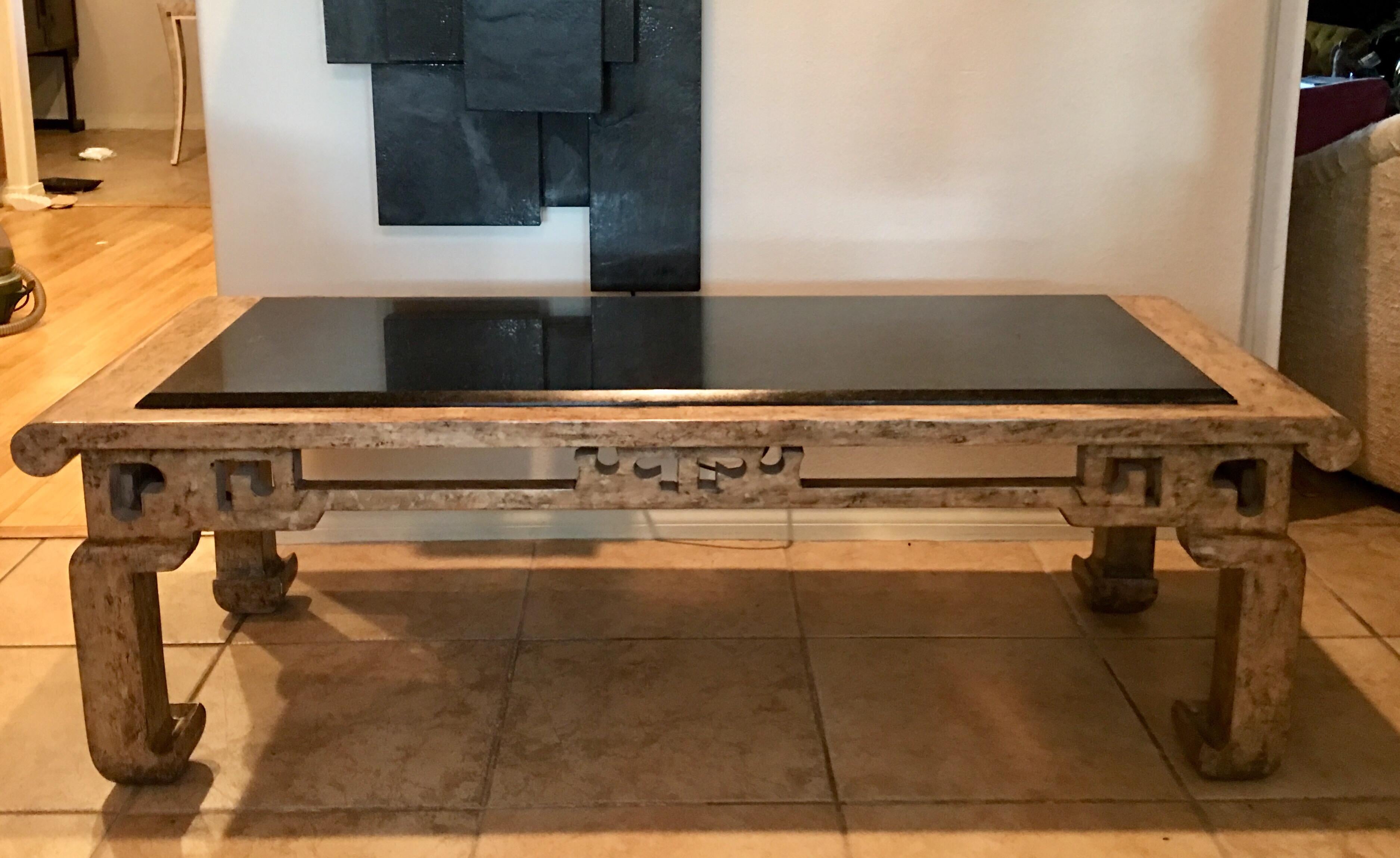 Wood Steve Chase Modern Chinoiserie Granite Top Coffee Table